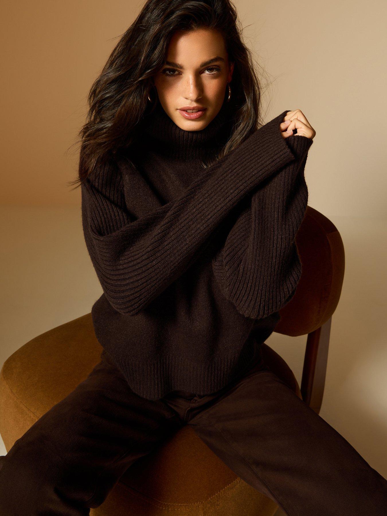 Image 4 of 6 of New Look Dark Brown Rib Roll Neck Jumper