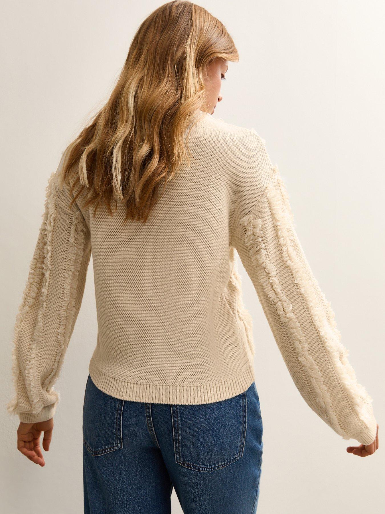  image of new-look-fringed-knit-jumper-beige