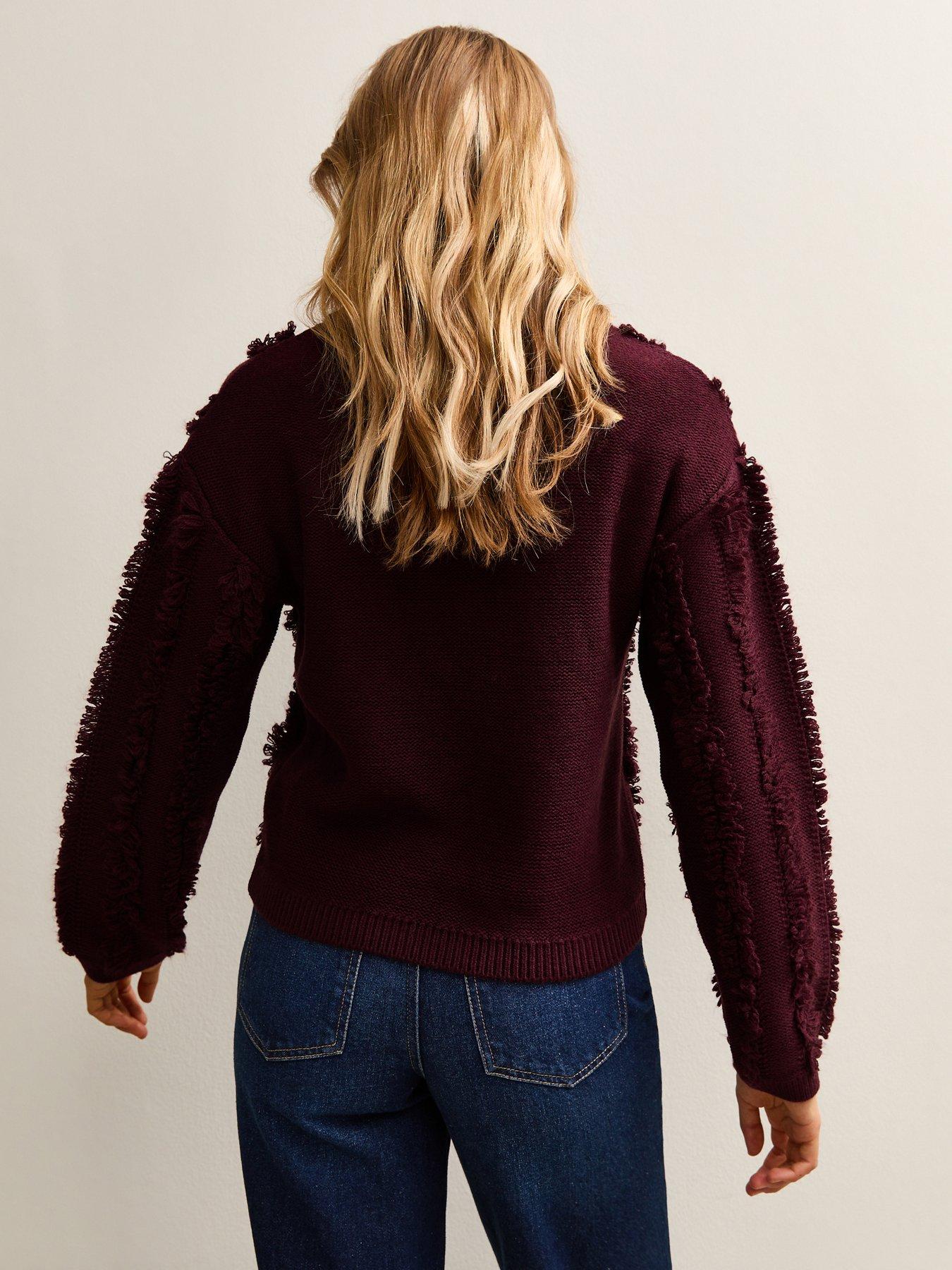  image of new-look-fringed-knit-jumper-burgundy