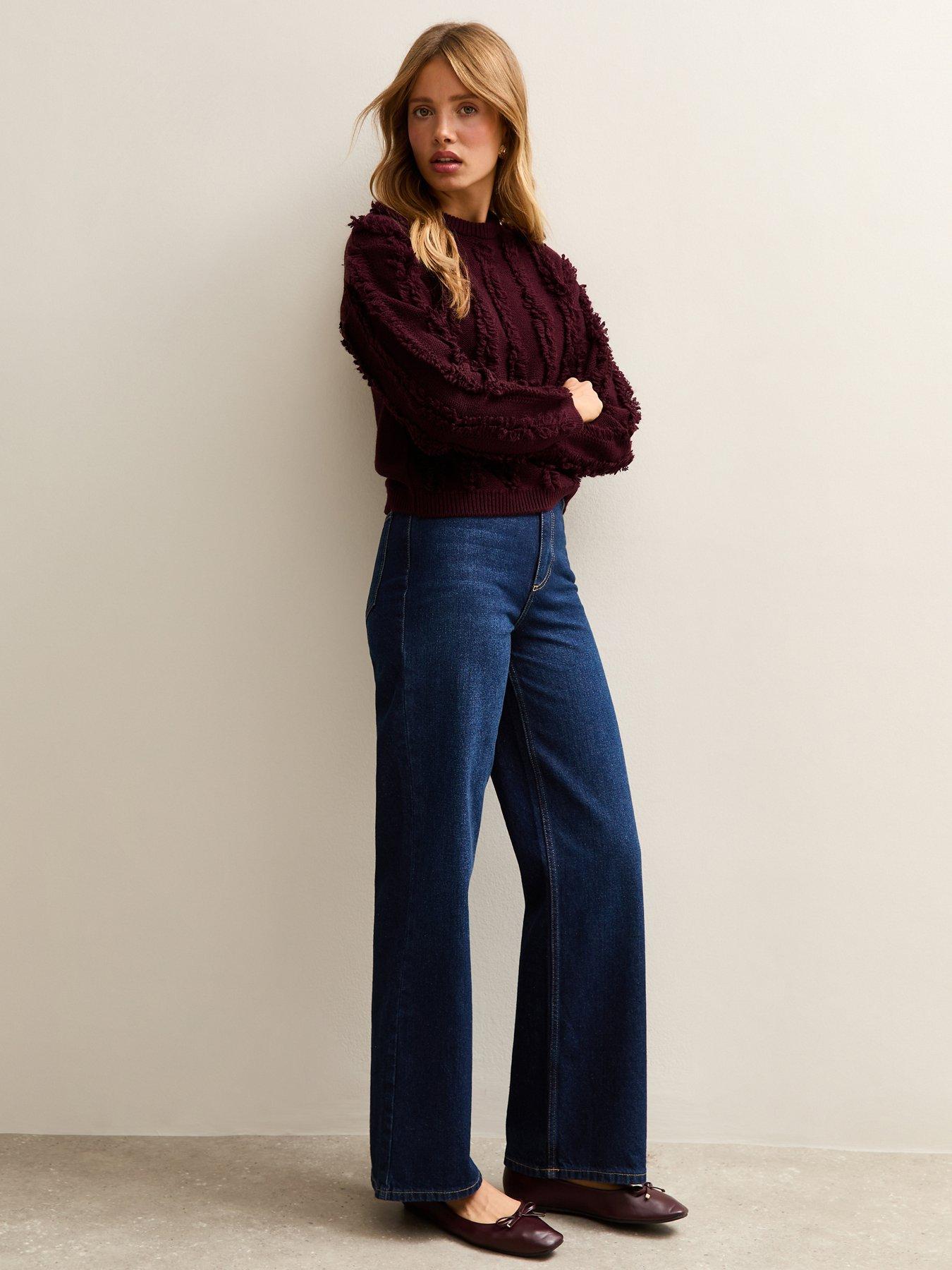  image of new-look-fringed-knit-jumper-burgundy