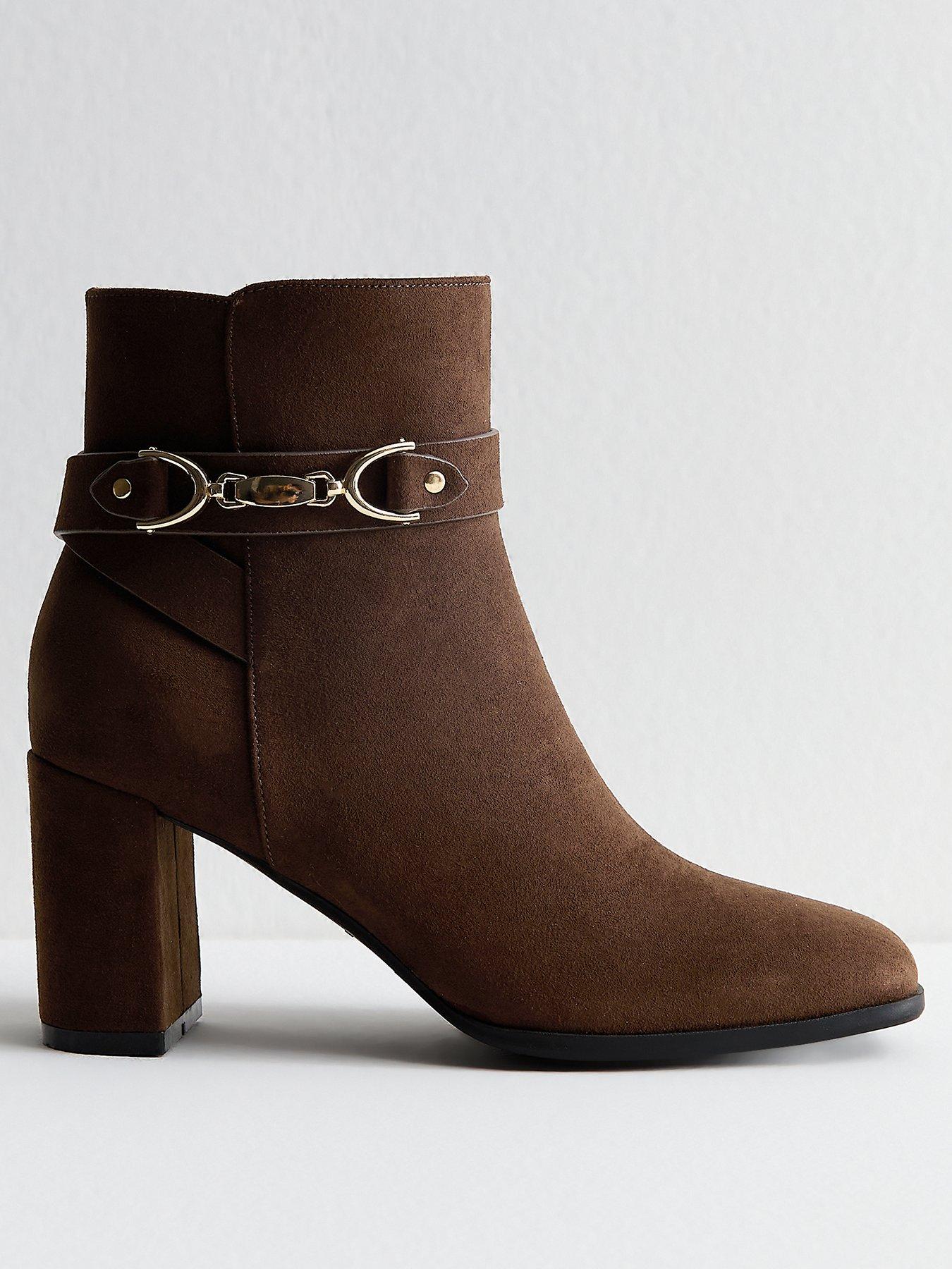front image of new-look-faux-suede-snaffle-detail-ankle-boots-brown