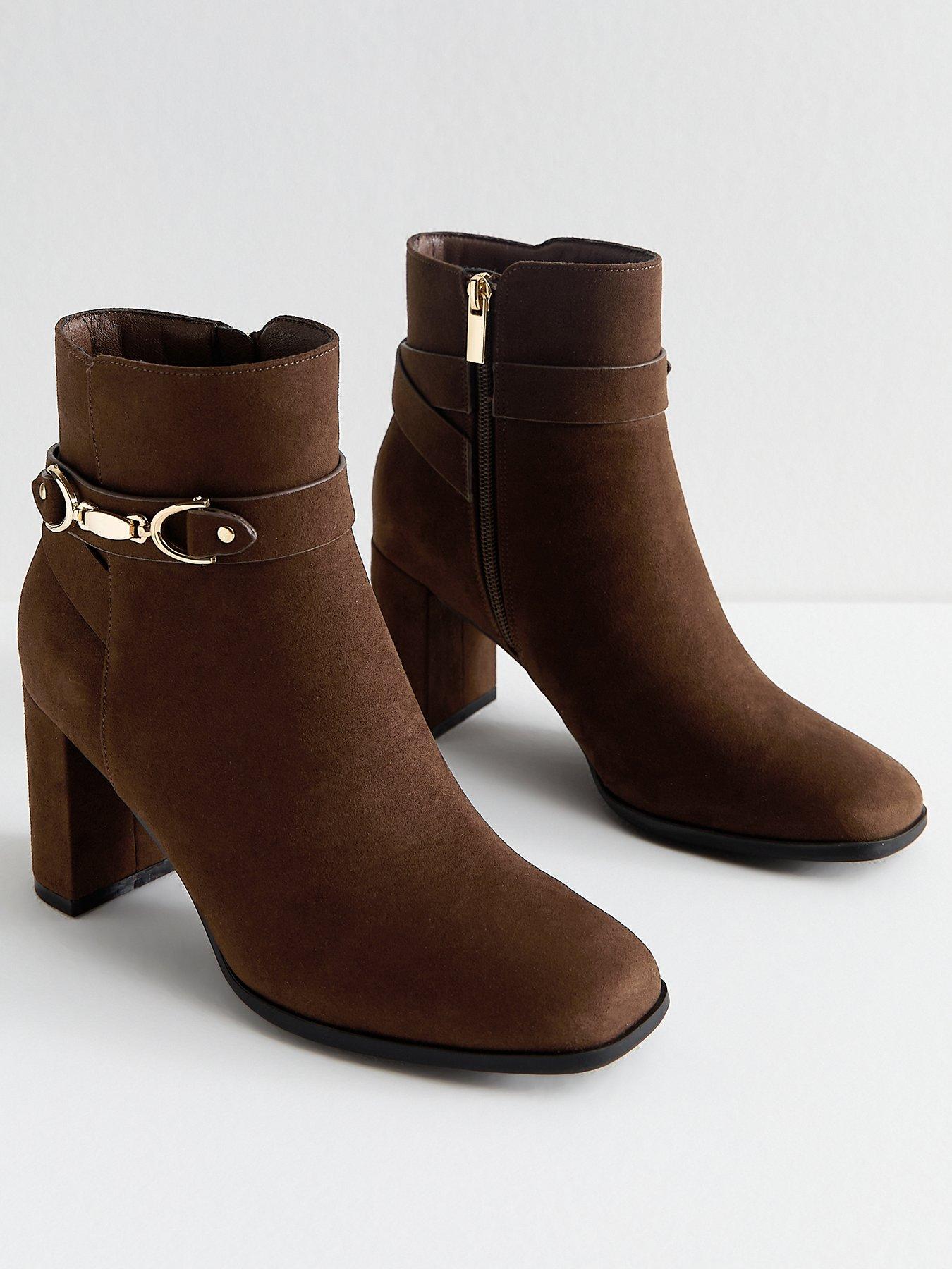  image of new-look-faux-suede-snaffle-detail-ankle-boots-brown