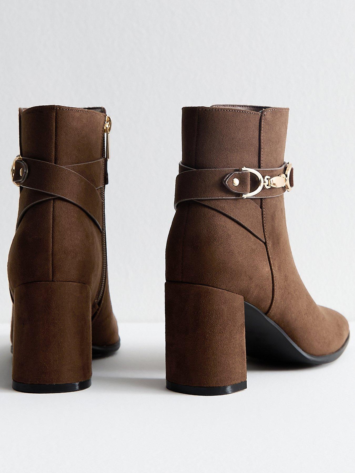 Image 3 of 5 of New Look Brown Faux Suede Snaffle Detail Ankle Boots