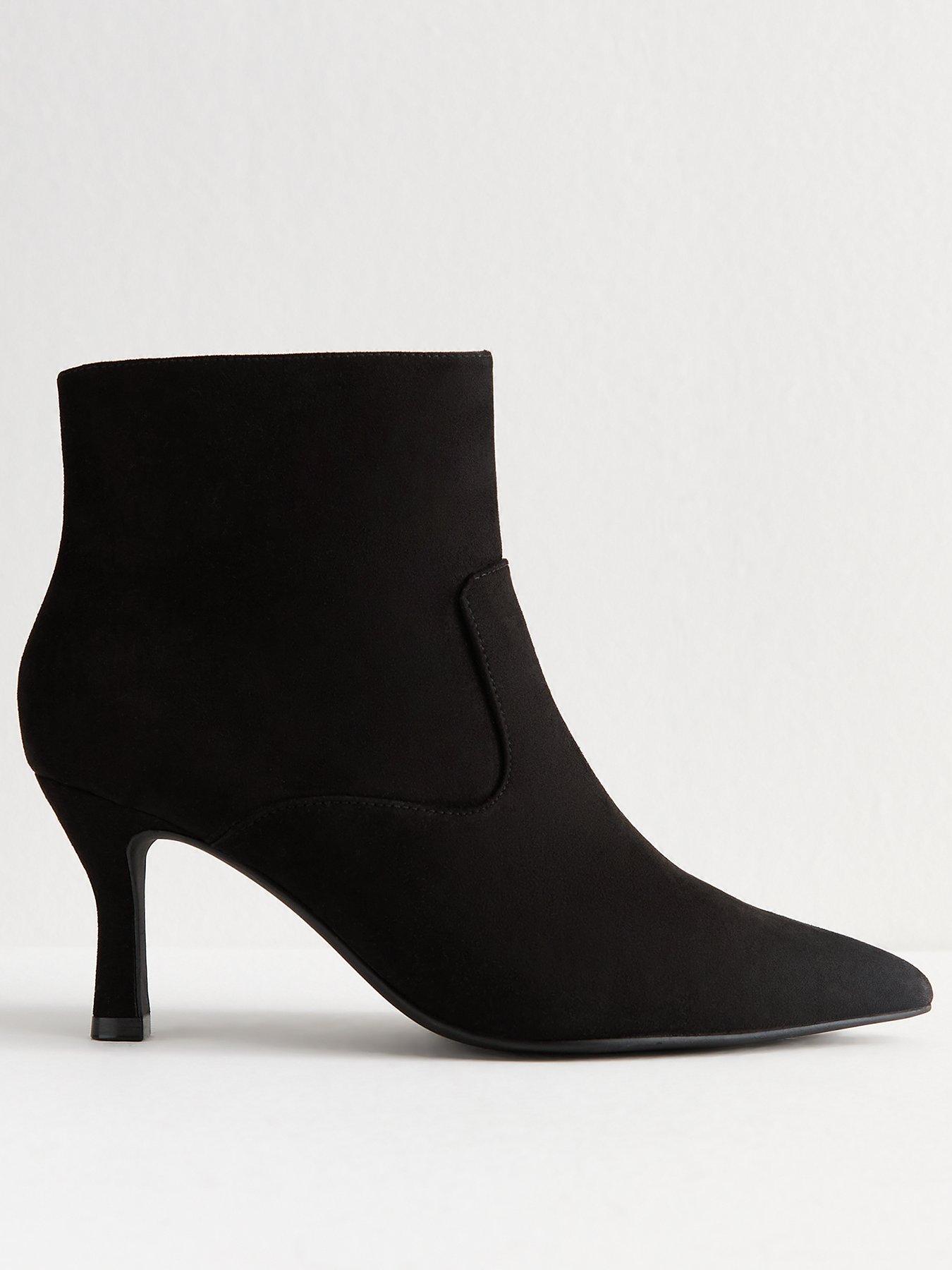 undefined Wide Fit Black Faux Suede Stiletto Heel Ankle Boots
