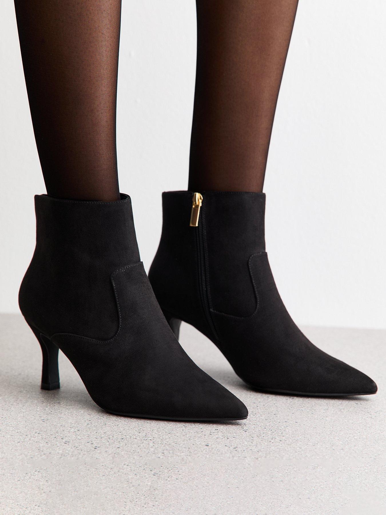Image 2 of 6 of New Look Wide Fit Faux Suede Stiletto Heel Ankle Boots - Black