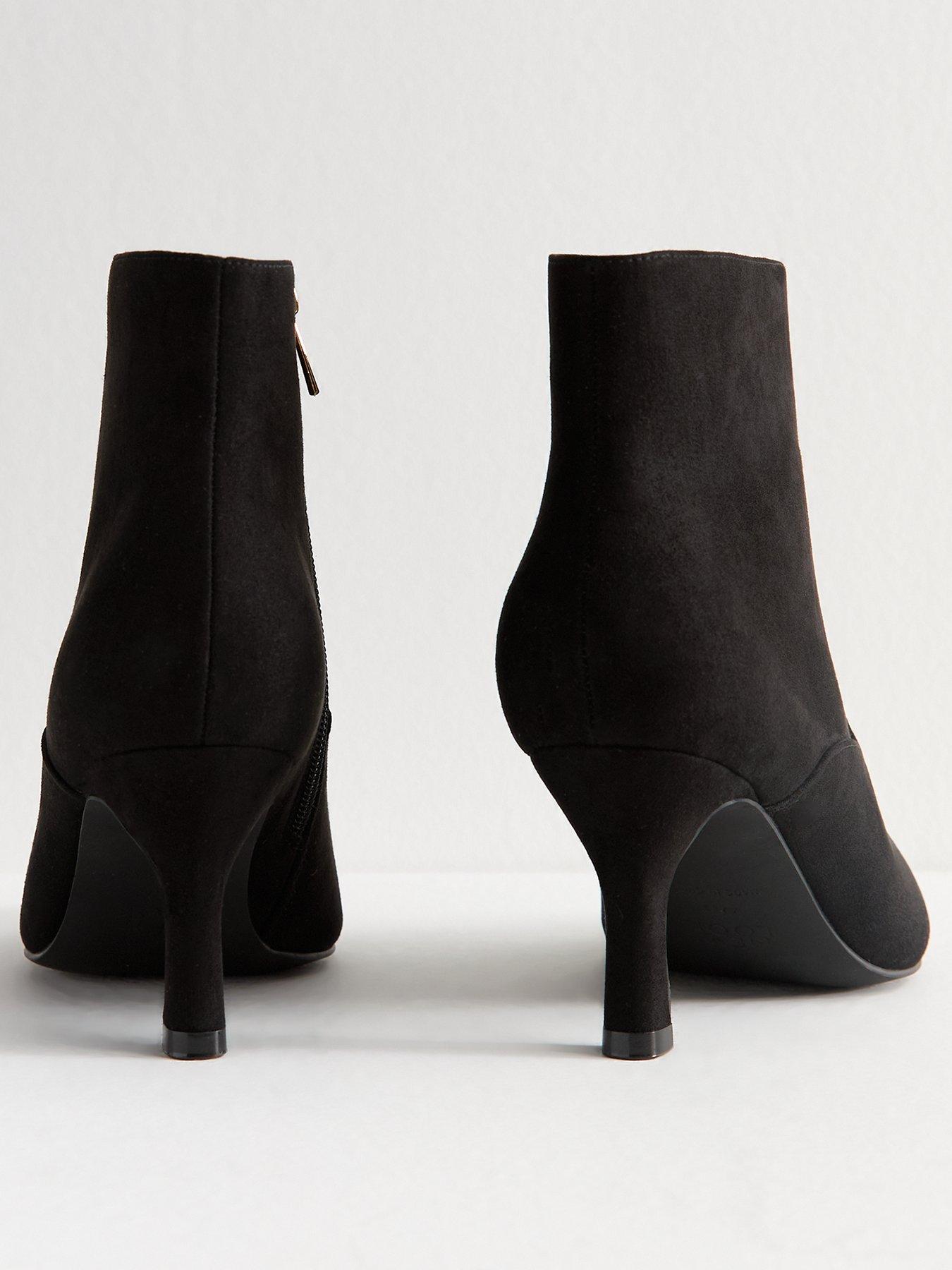 Image 3 of 6 of New Look Wide Fit Faux Suede Stiletto Heel Ankle Boots - Black