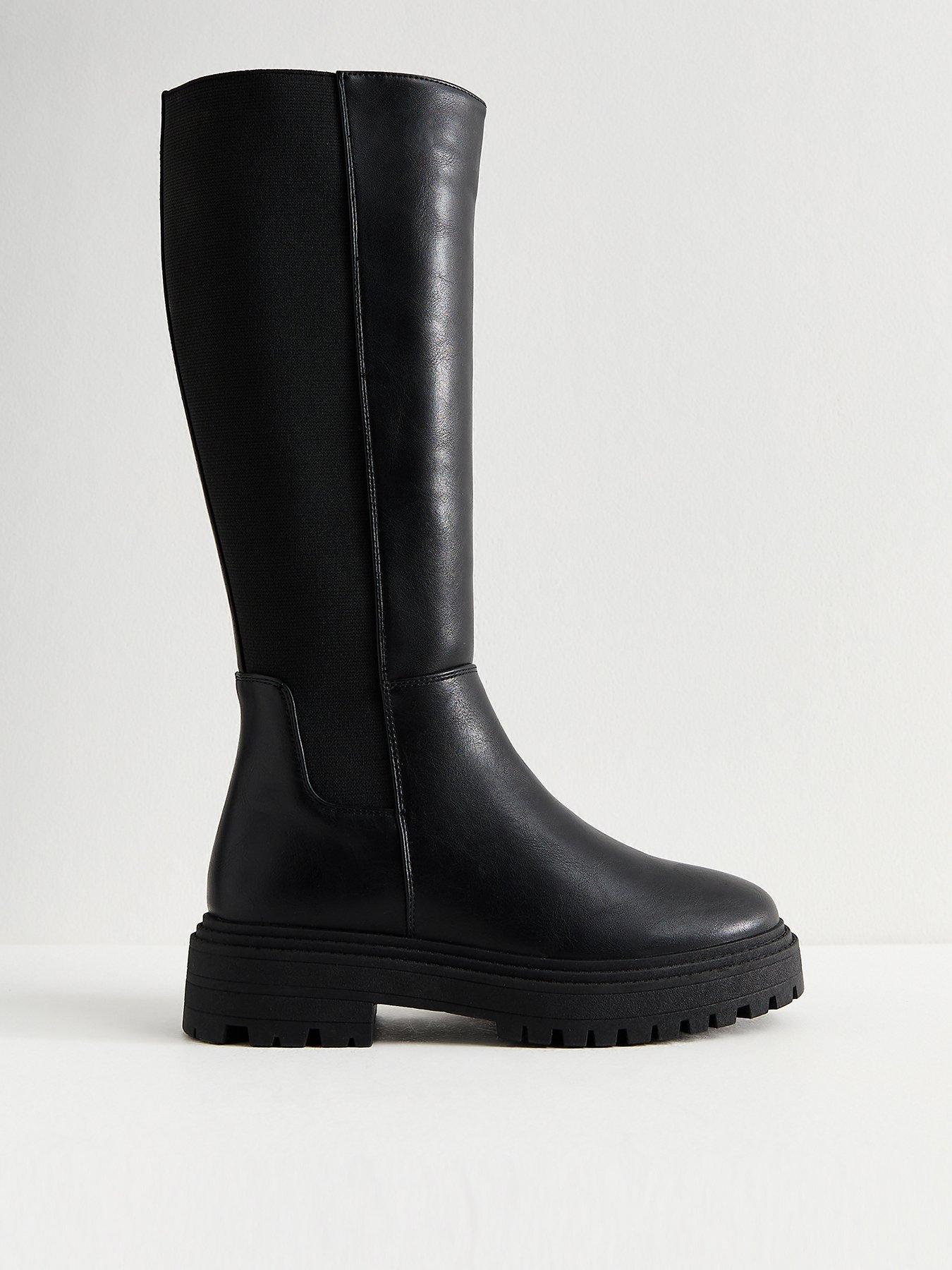  image of new-look-wide-fit-faux-leather-knee-high-boots-black