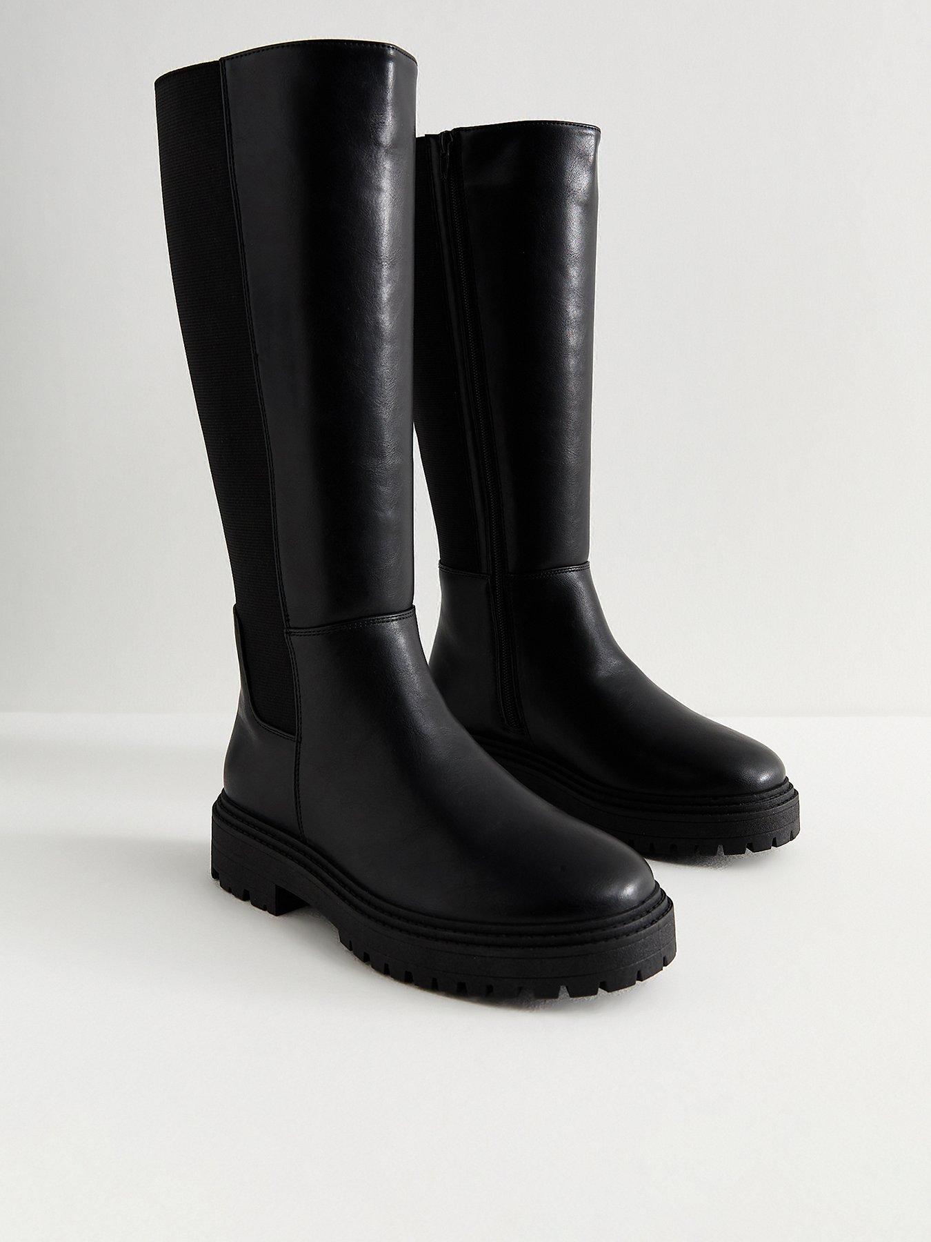  image of new-look-wide-fit-faux-leather-knee-high-boots-black