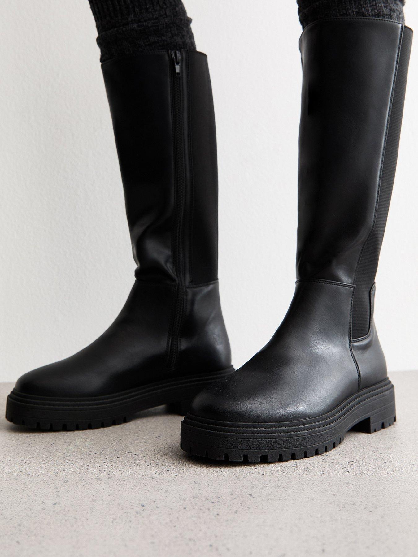  image of new-look-wide-fit-faux-leather-knee-high-boots-black