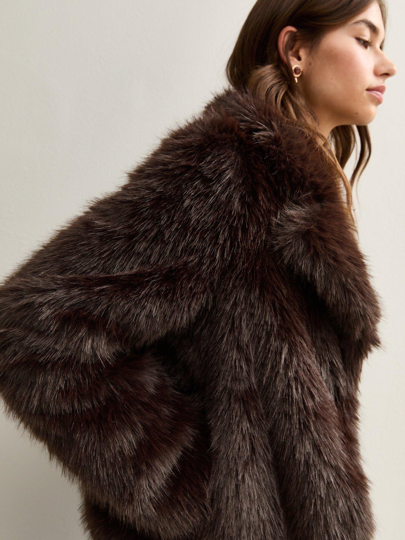  image of new-look-faux-fur-coat-dark-brown