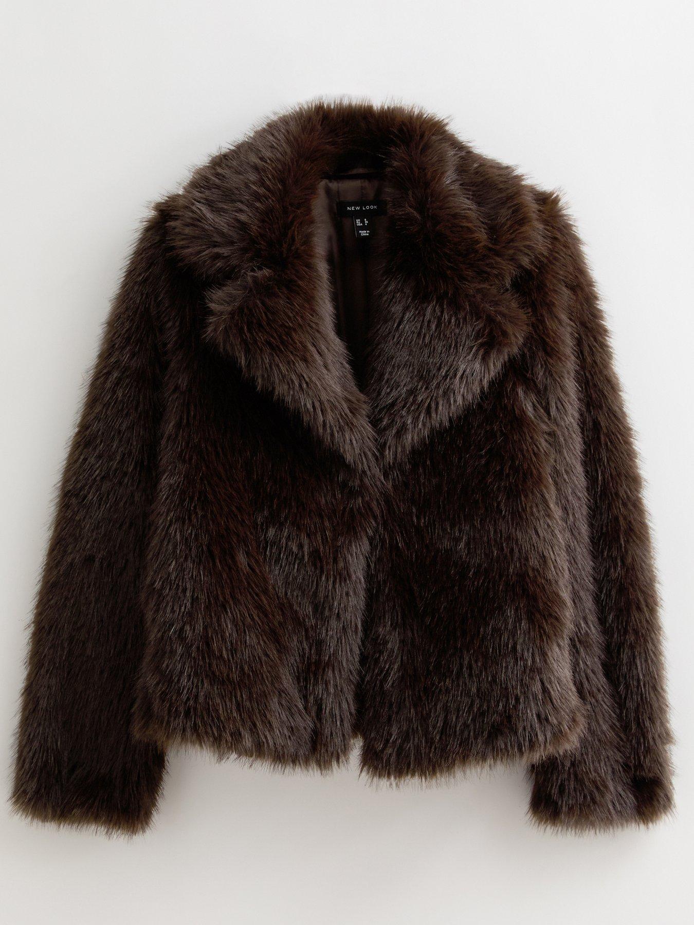  image of new-look-faux-fur-coat-dark-brown