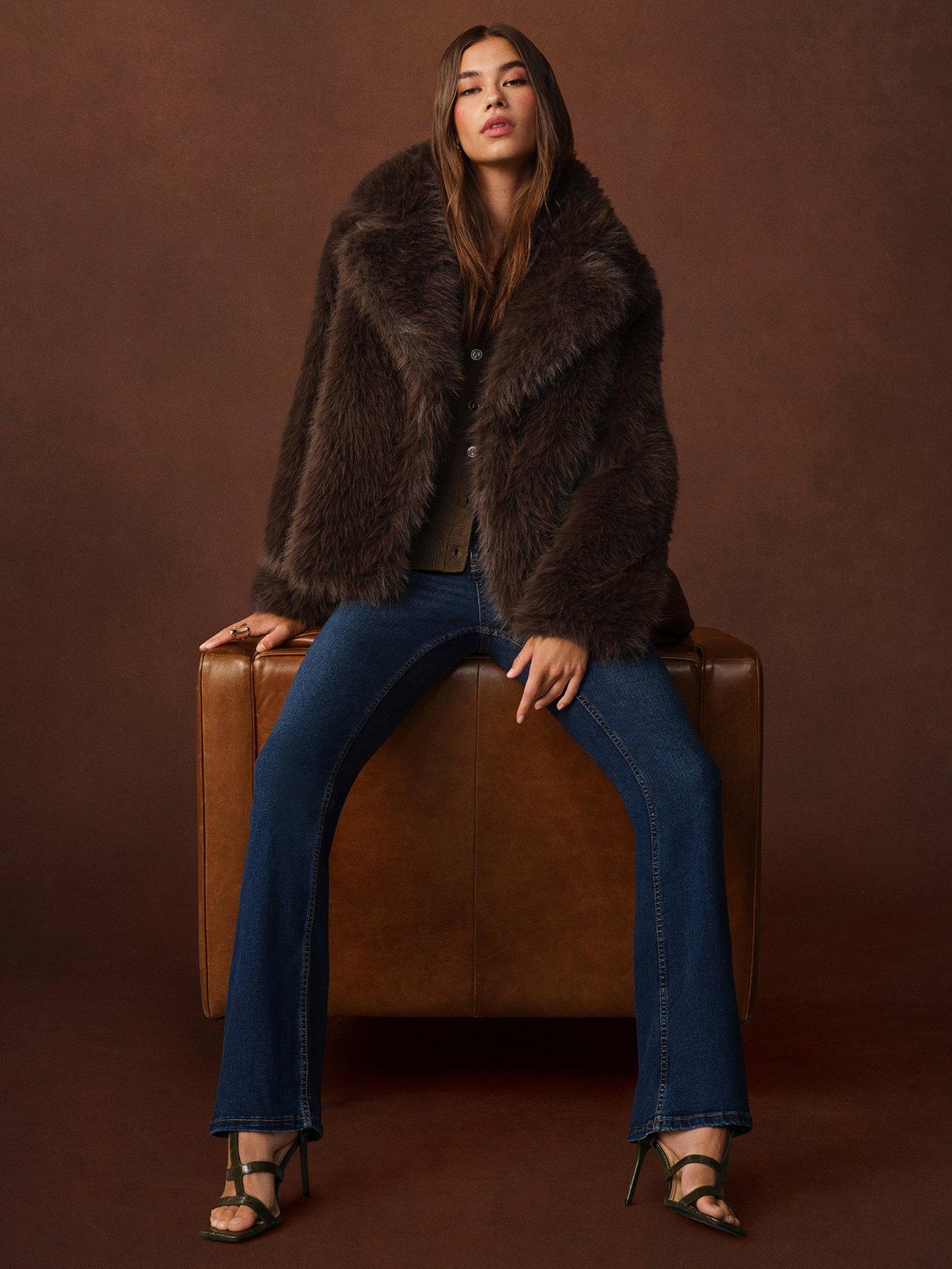  image of new-look-faux-fur-coat-dark-brown