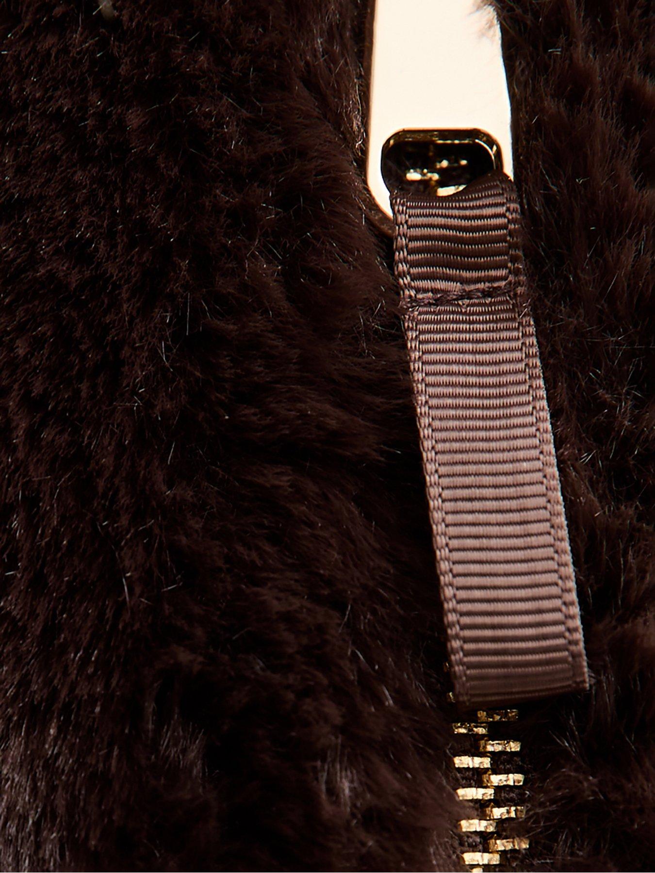  image of new-look-faux-fur-bomber-jacket-dark-brown