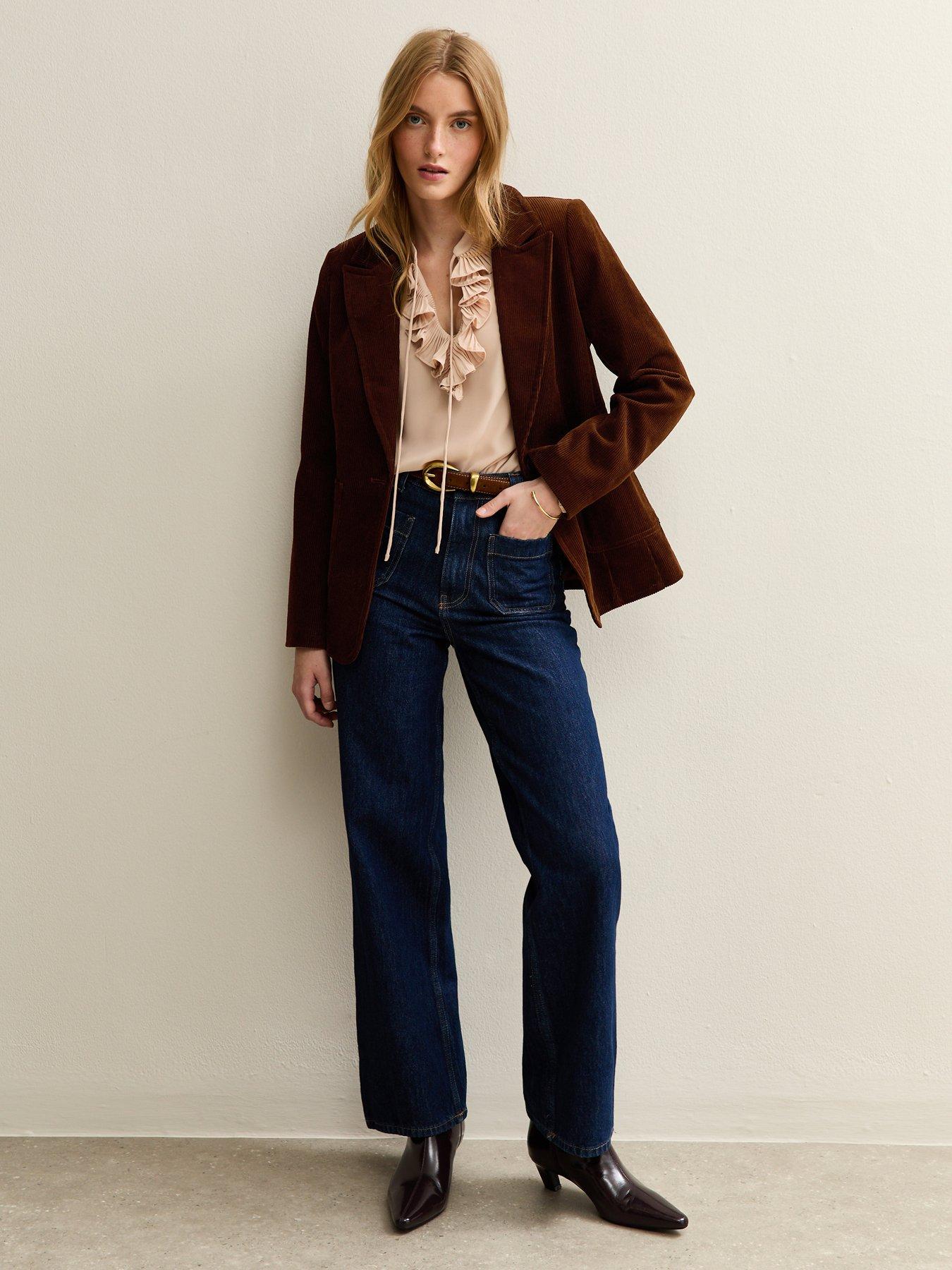 Image 3 of 5 of New Look Corduroy Single Breasted Blazer - Brown