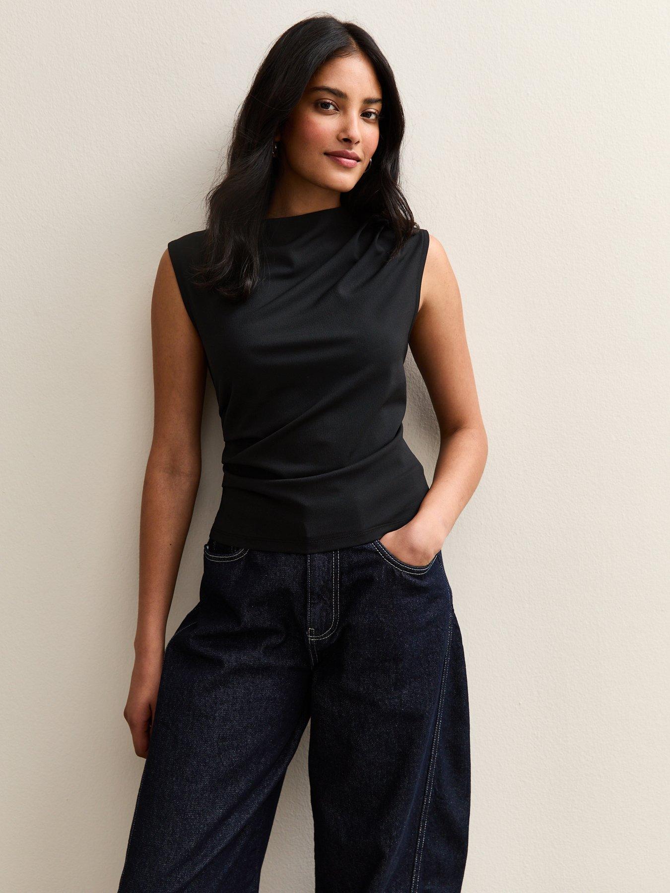  image of new-look-black-ruched-jersey-tank-top