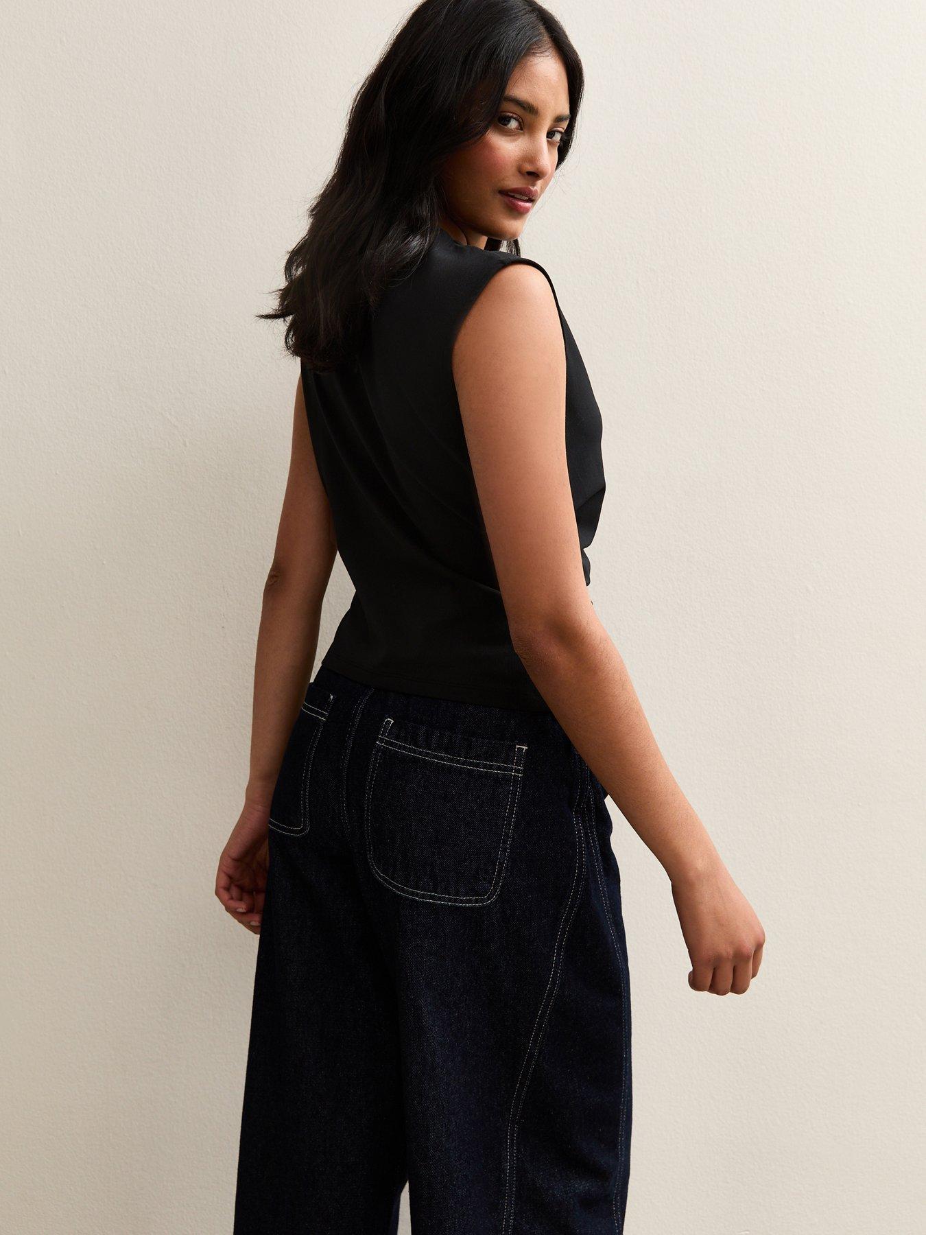 stillFront image of new-look-black-ruched-jersey-tank-top