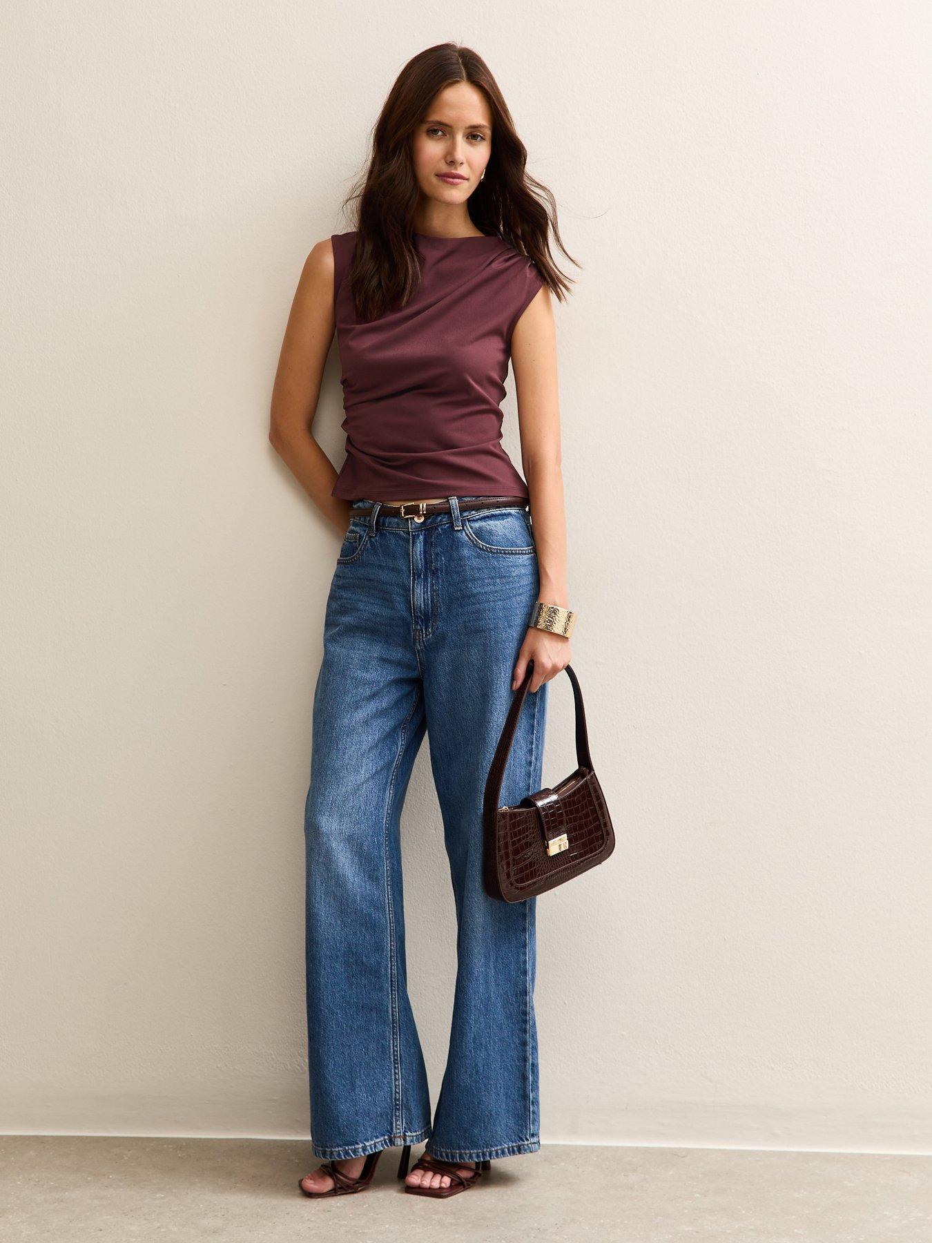  image of new-look-burgundy-ruched-jersey-tank-top