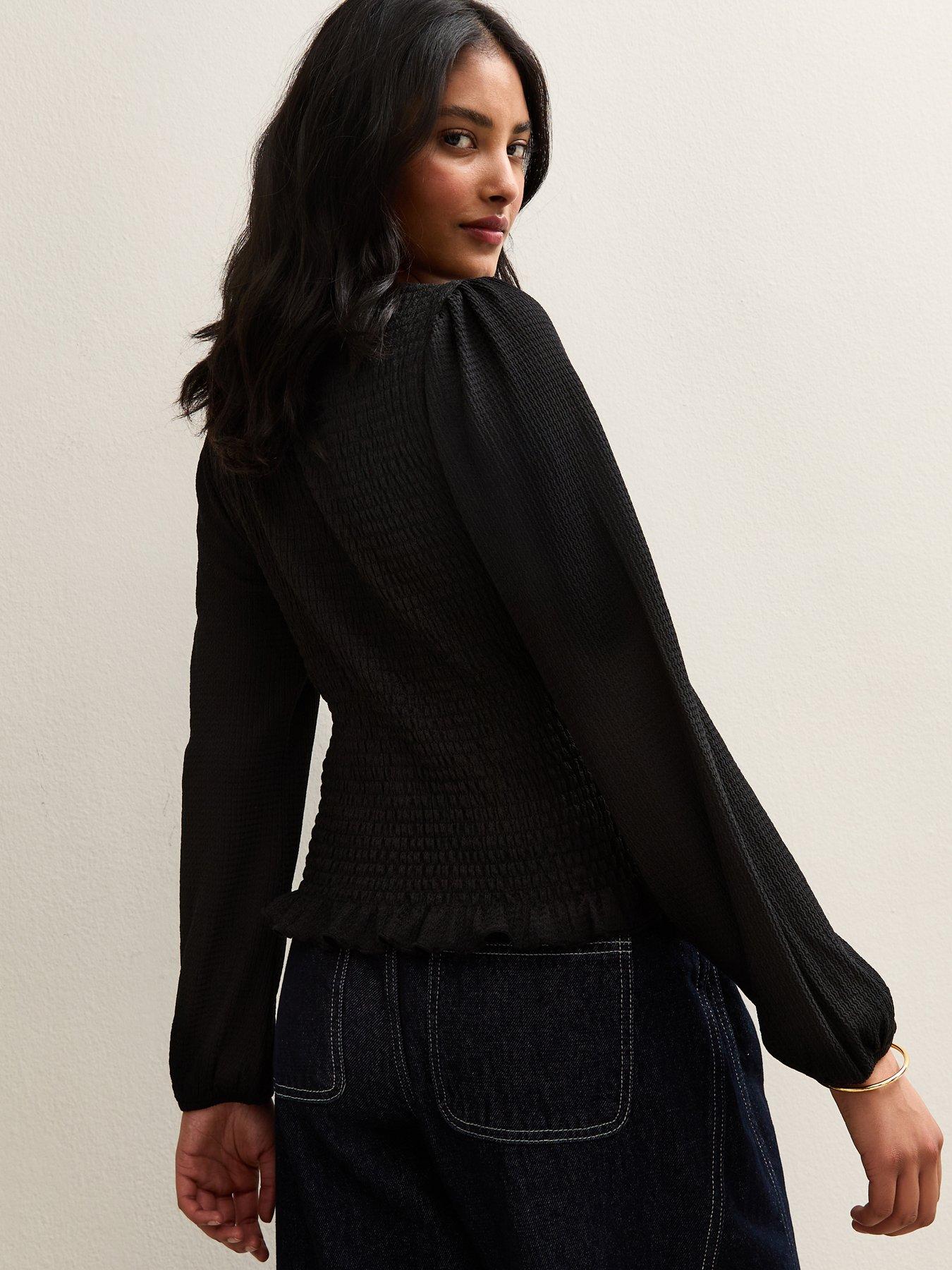 stillFront image of new-look-black-shirred-long-sleeve-top