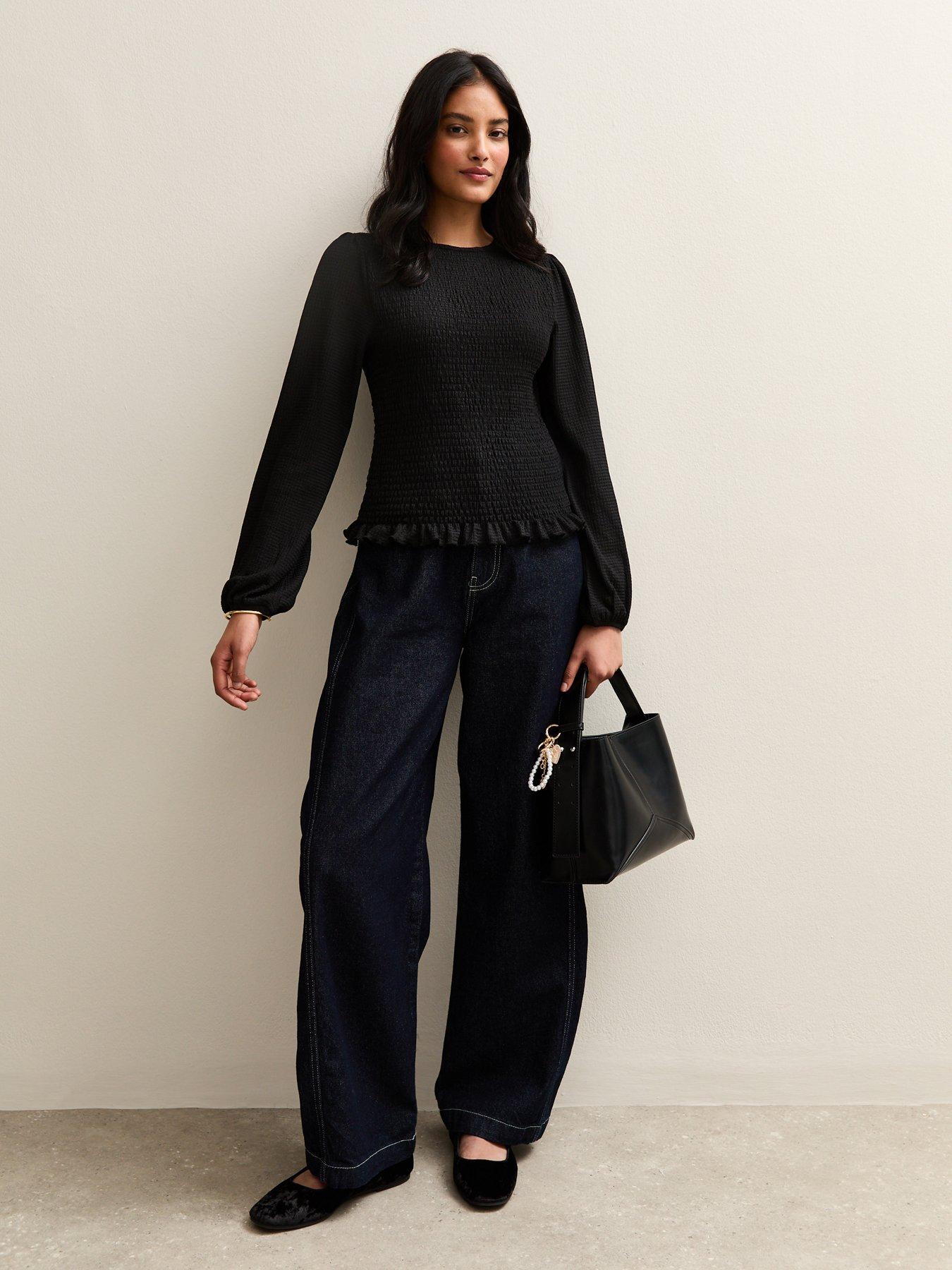  image of new-look-black-shirred-long-sleeve-top