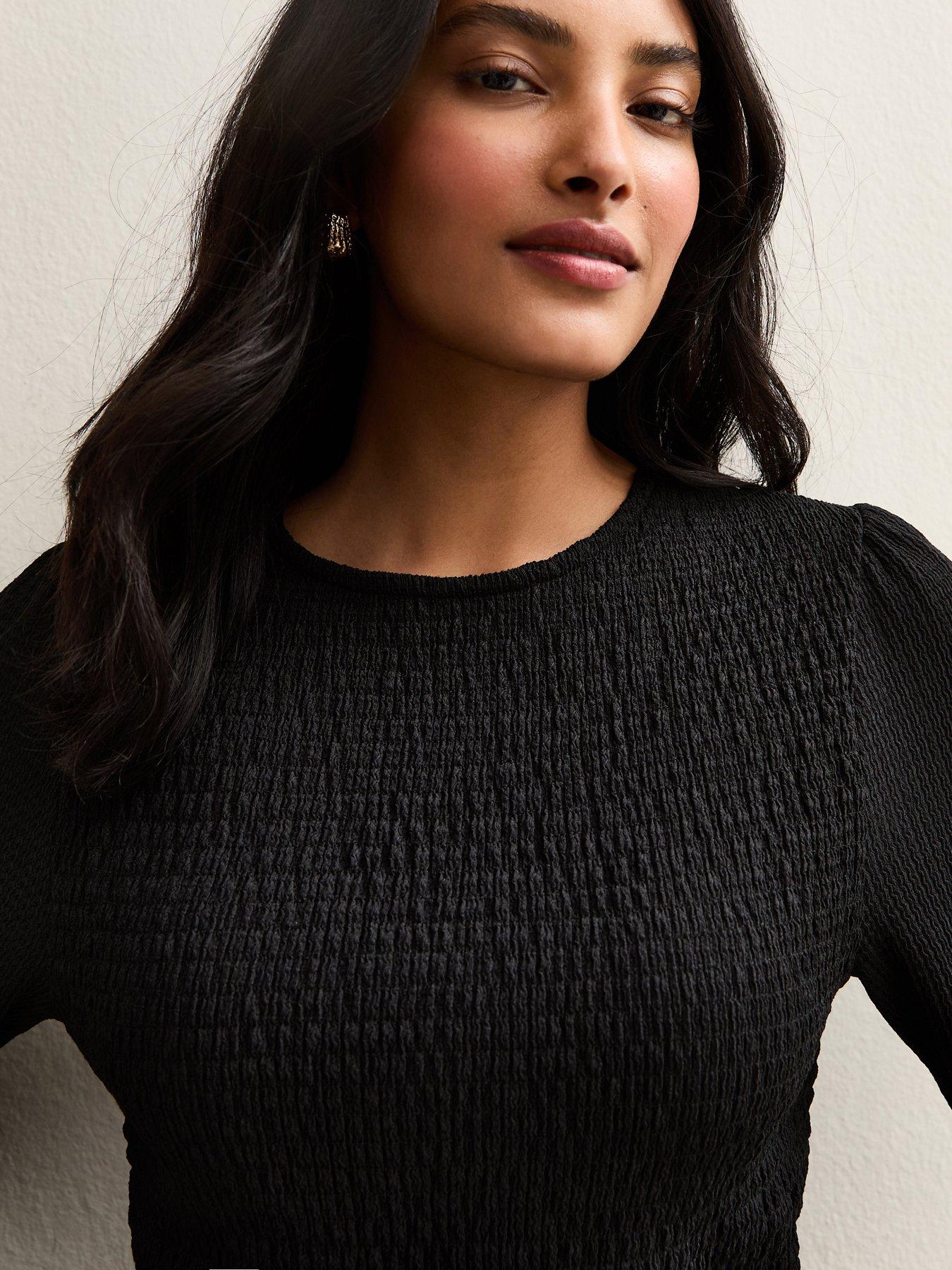  image of new-look-black-shirred-long-sleeve-top