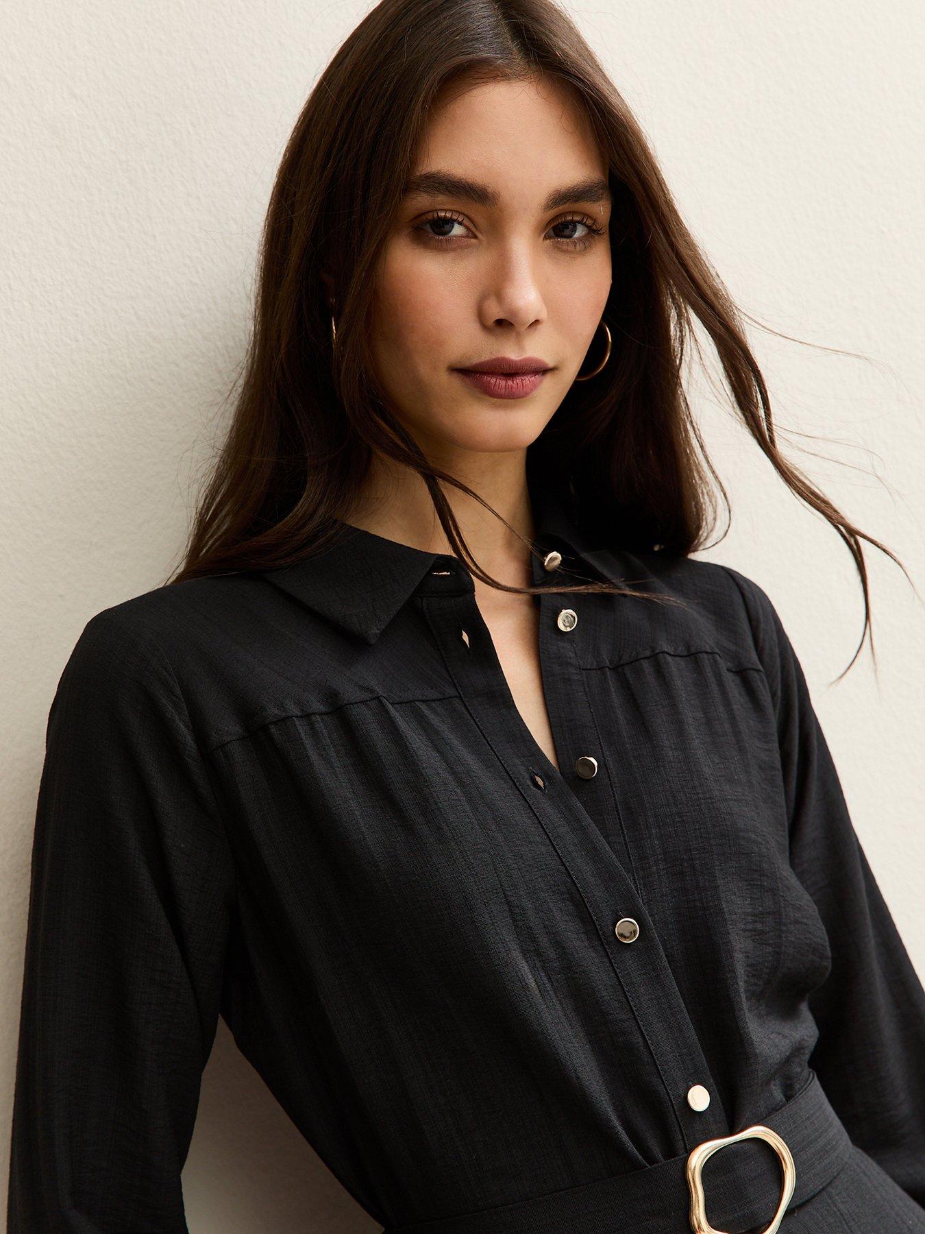 chinese dress ladies Rachel Long Stretchy Shirt Dress in Black – She is Like Eve main image 1