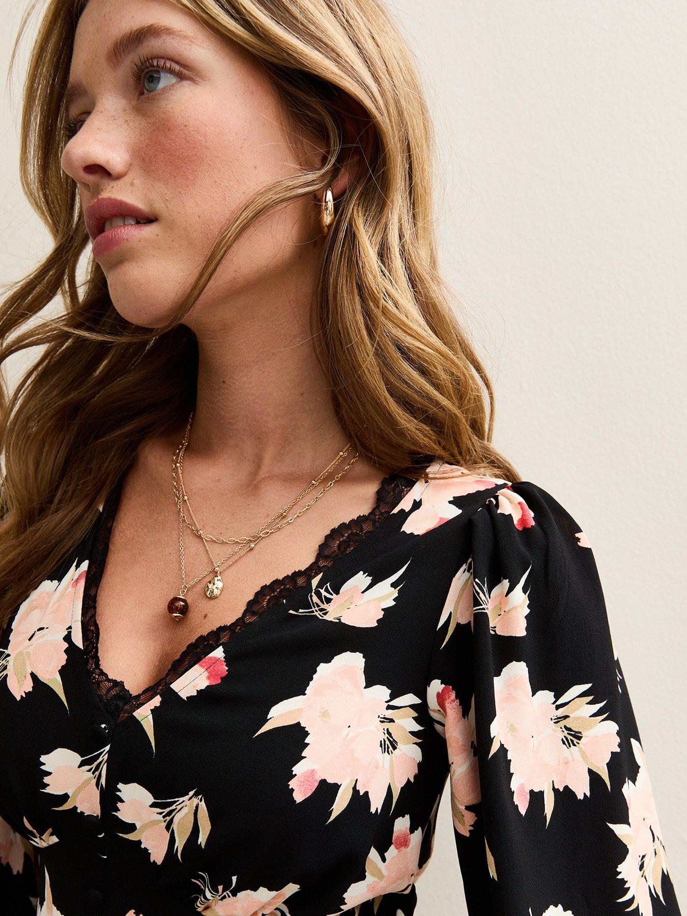  image of new-look-lace-trimmed-midi-dress-black