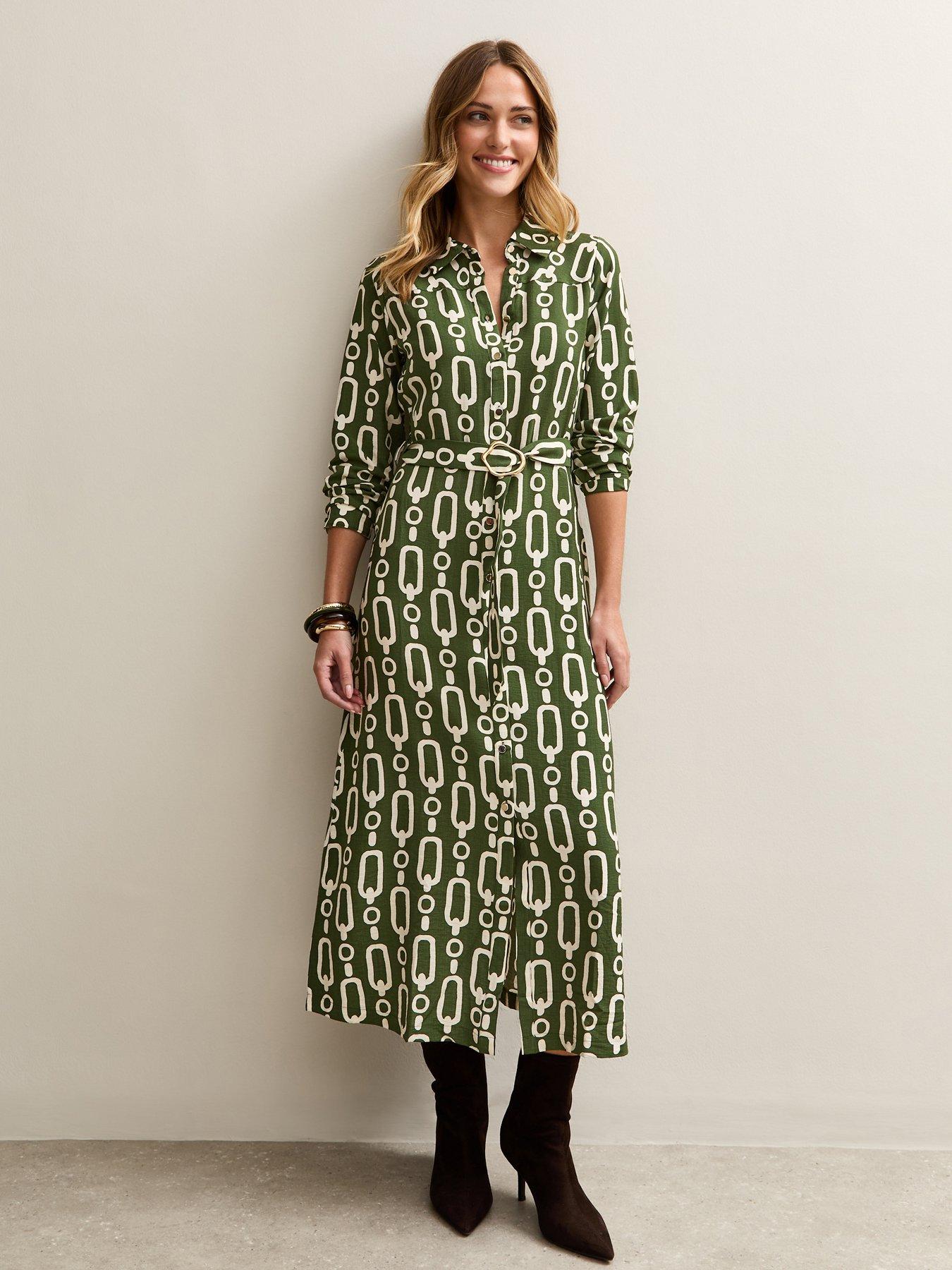 new look shirt dresses New Look tie waist midi shirt dress in black and white swirl print