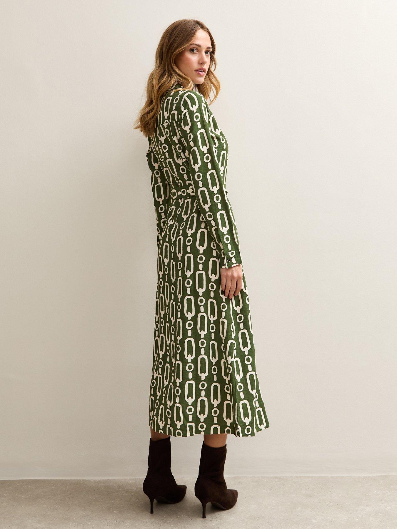  image of new-look-green-graphic-print-midi-shirt-dress