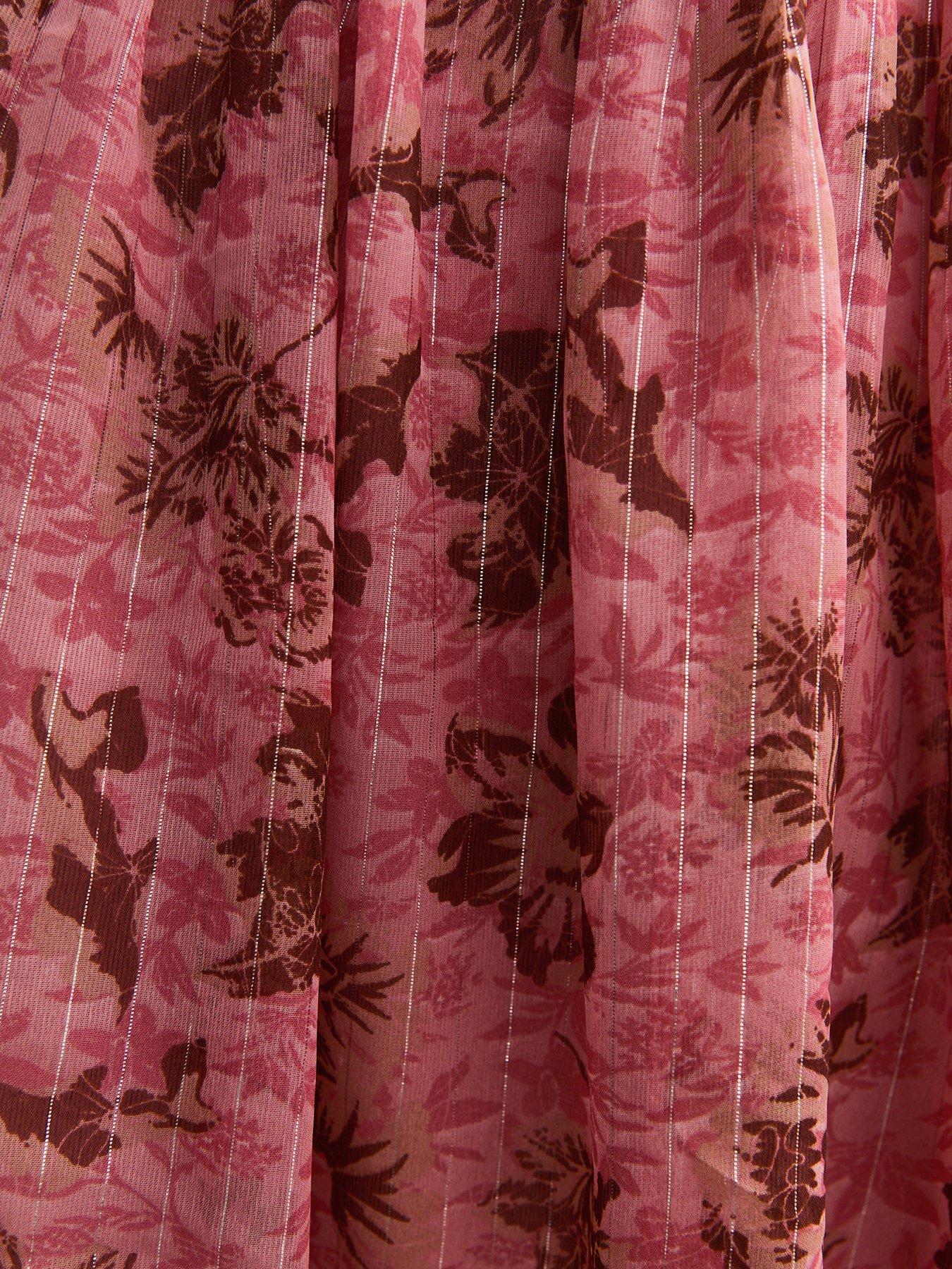 Image 5 of 5 of New Look Floral Print Chiffon Long Sleeve Mini Dress - Pink