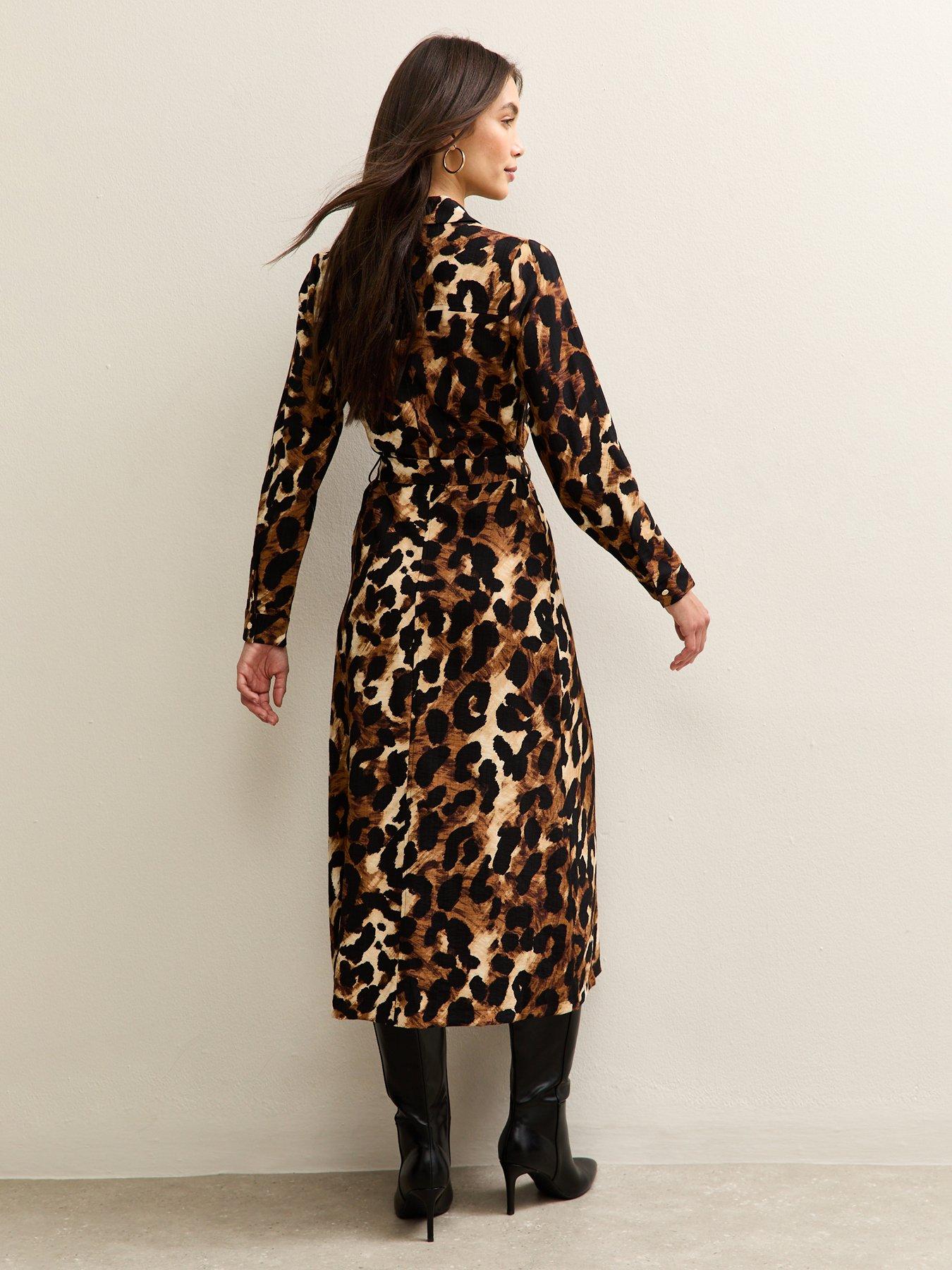 Image 2 of 5 of New Look Brown Leopard Print Long Sleeve Shirt Dress