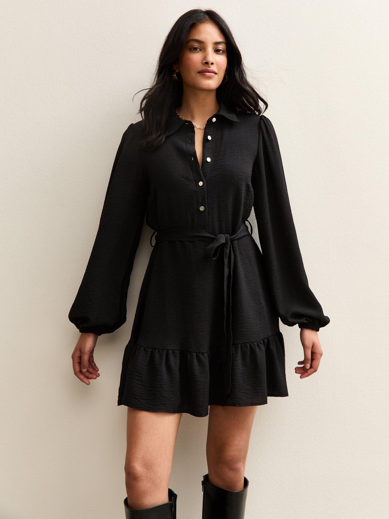 New Look Black Belted Long Sleeve Mini Dress