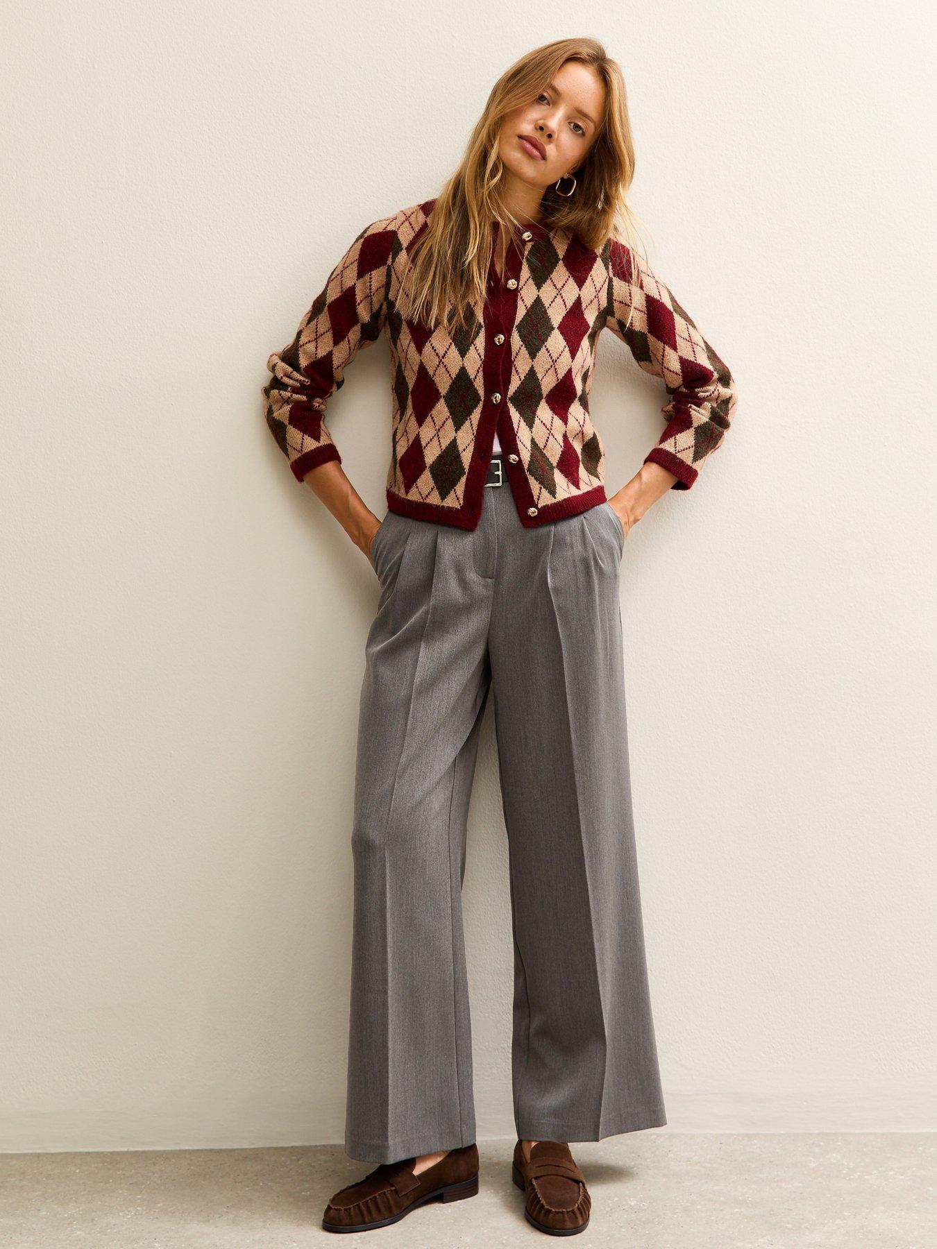 New Look Belted Wide Leg Tailored Trousers - Grey