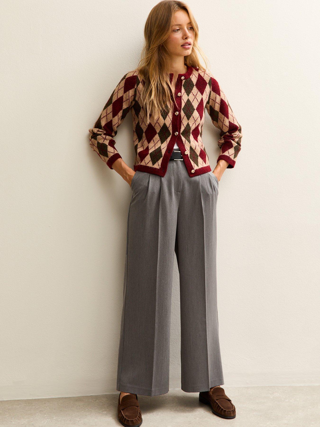  image of new-look-belted-wide-leg-tailored-trousers-grey