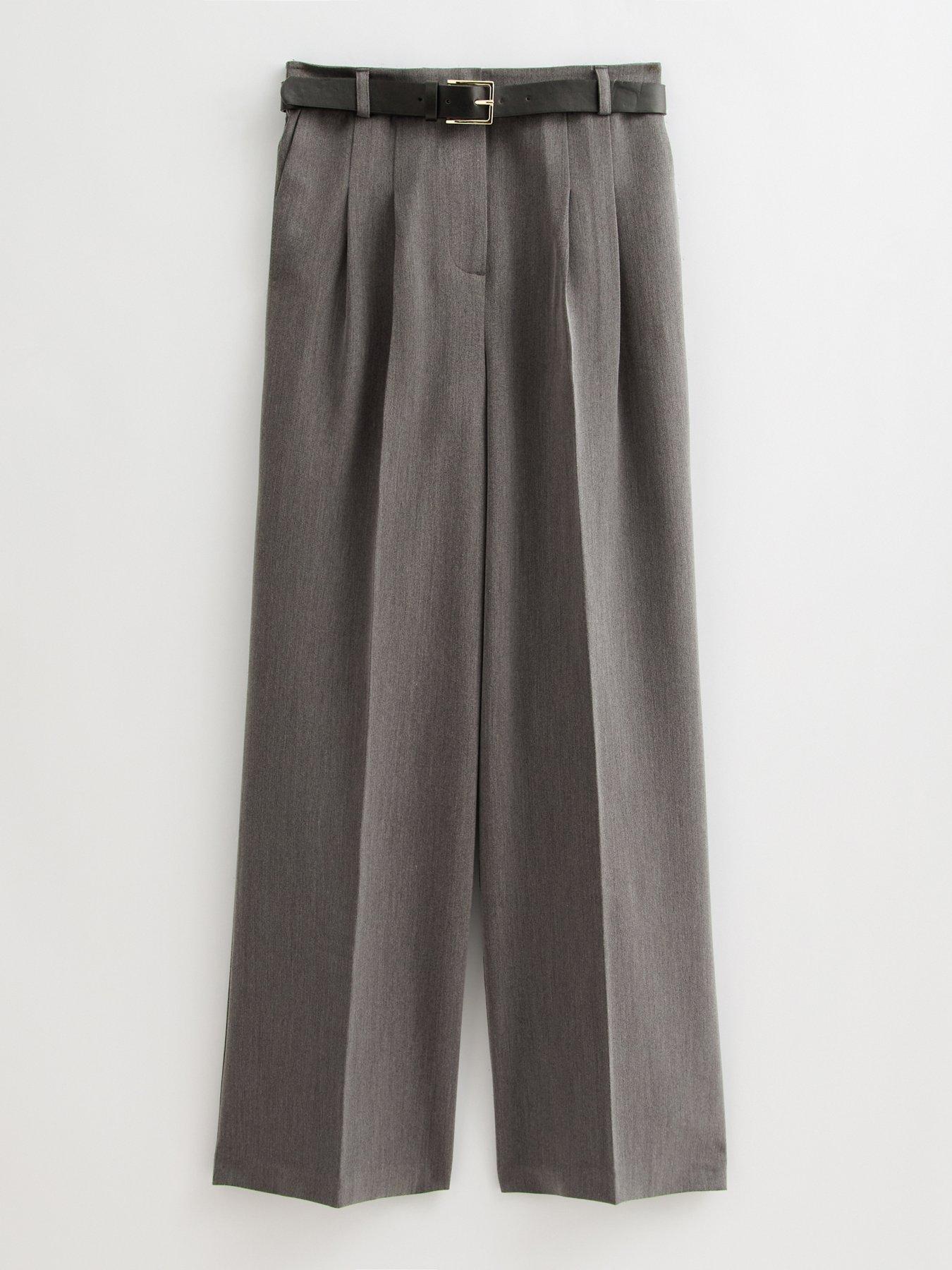  image of new-look-belted-wide-leg-tailored-trousers-grey