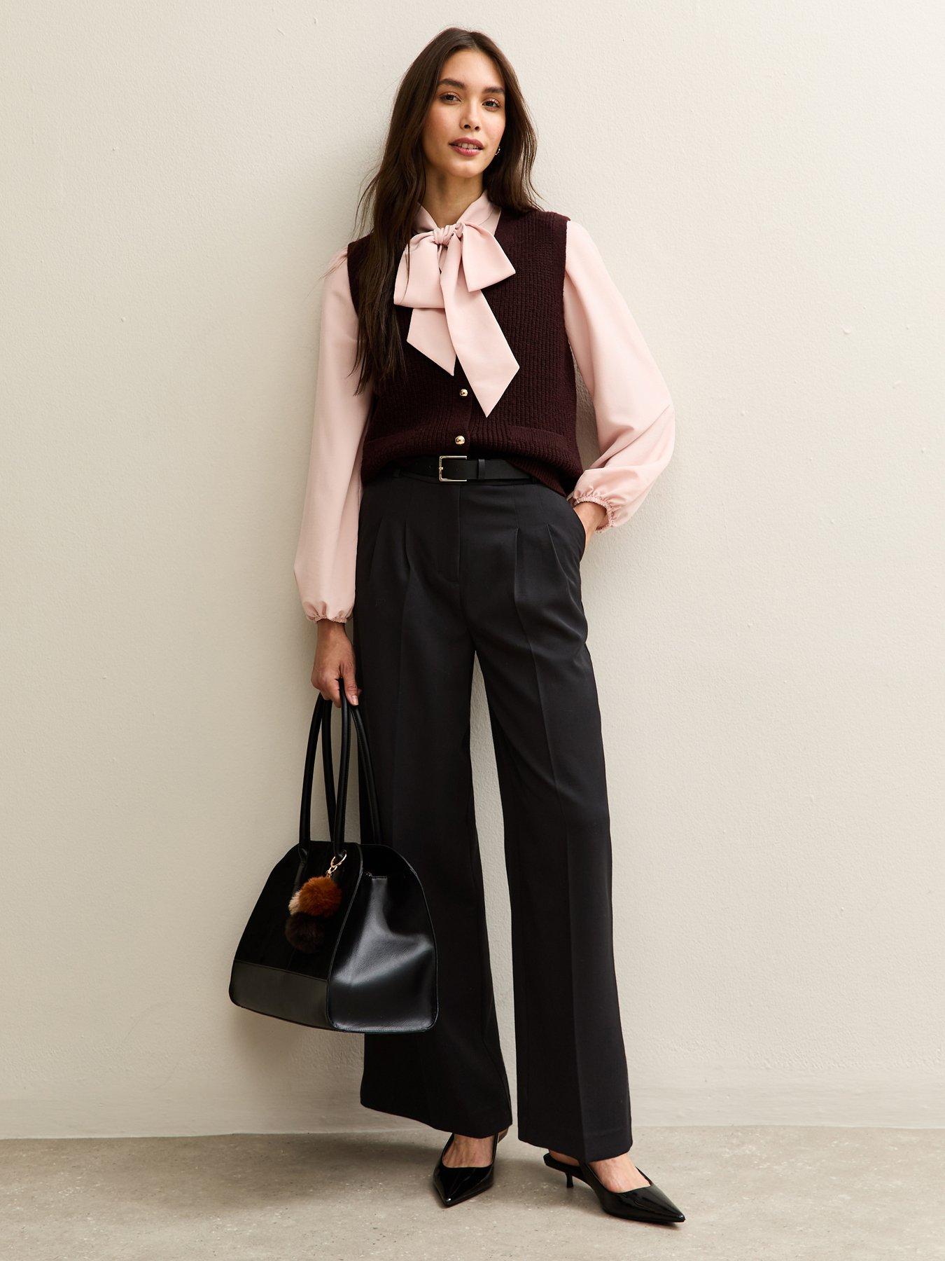 front image of new-look-belted-wide-leg-tailored-trousers-black
