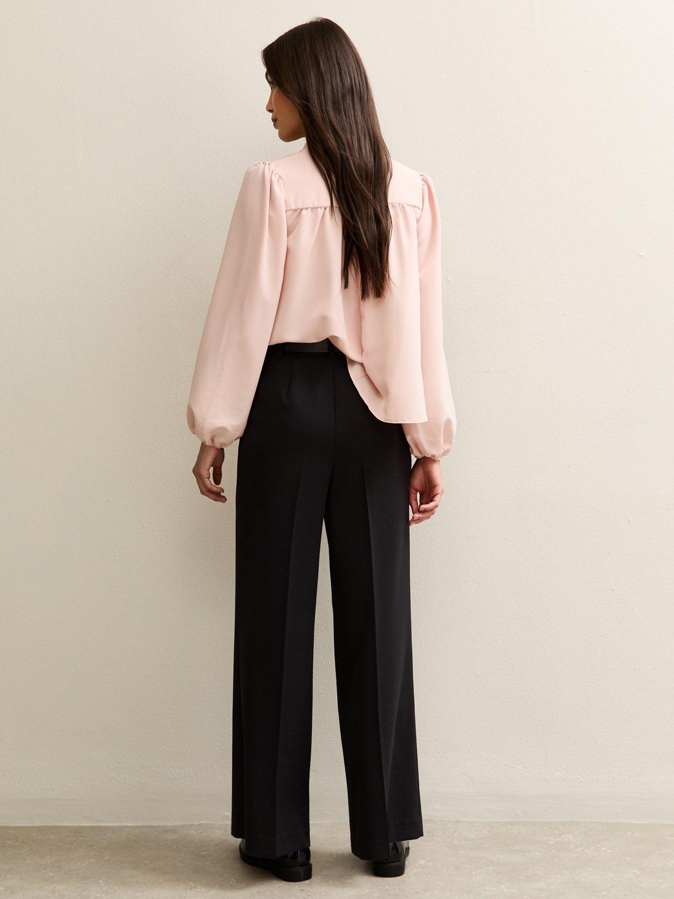 stillFront image of new-look-belted-wide-leg-tailored-trousers-black