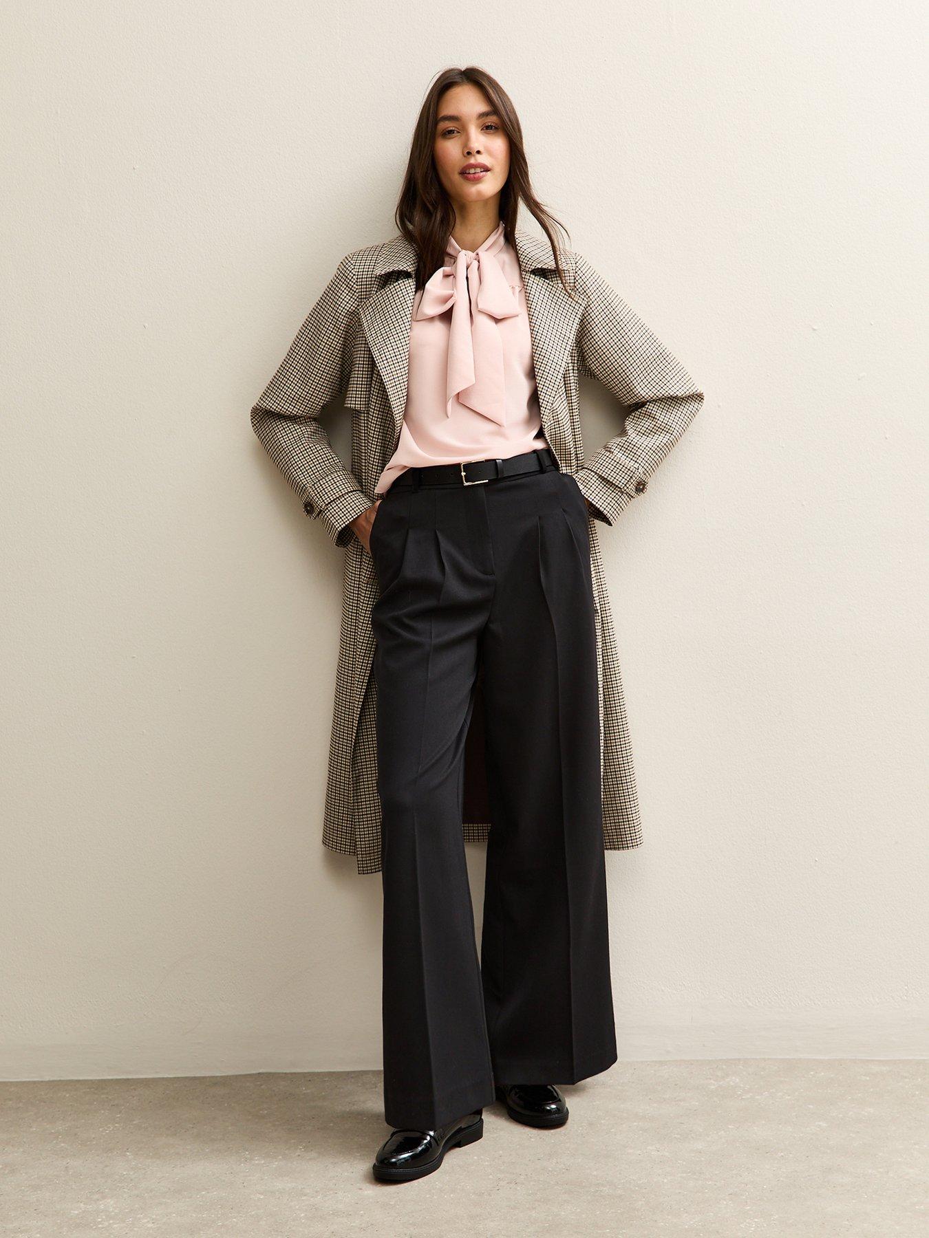  image of new-look-belted-wide-leg-tailored-trousers-black