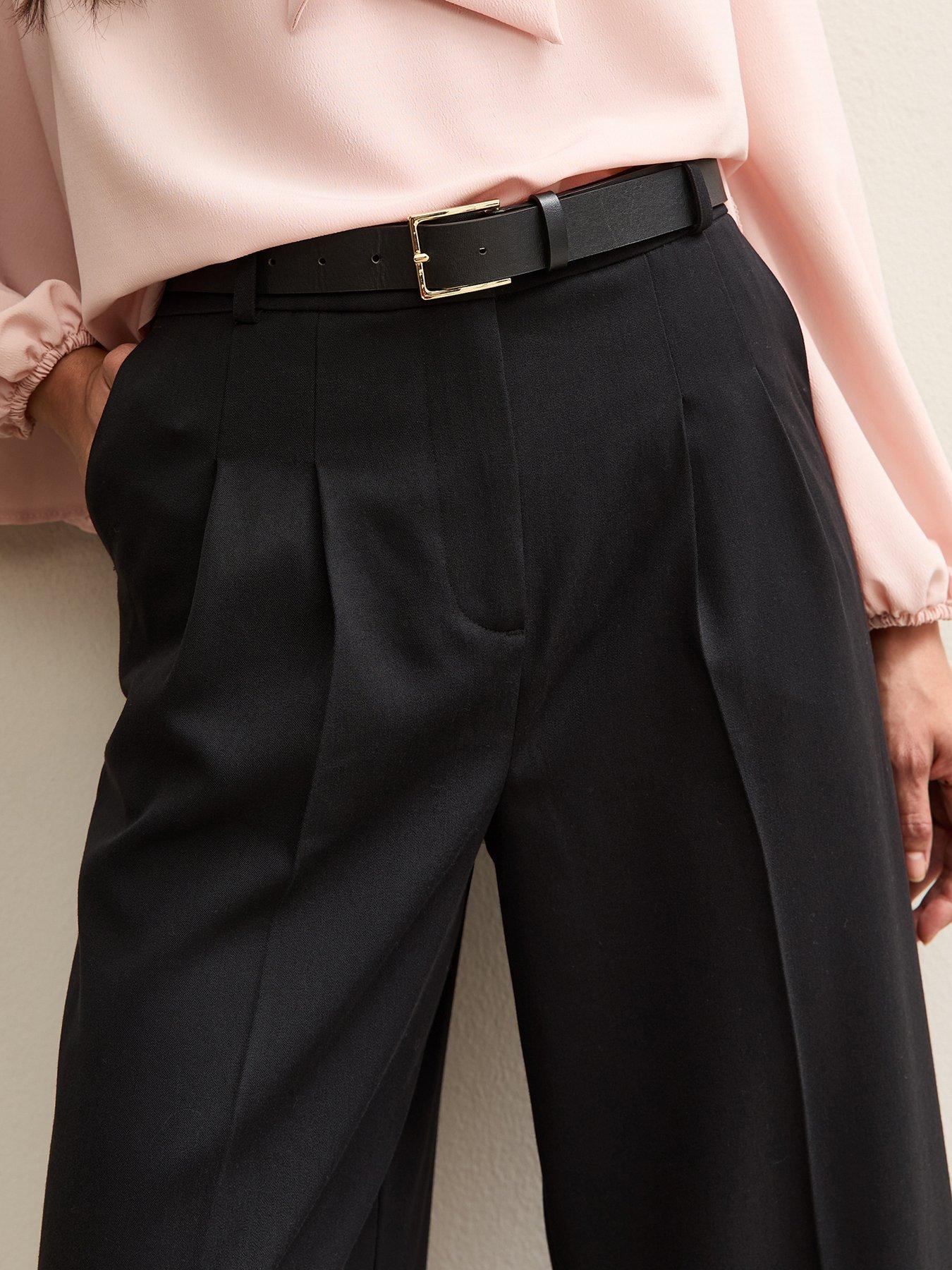  image of new-look-belted-wide-leg-tailored-trousers-black