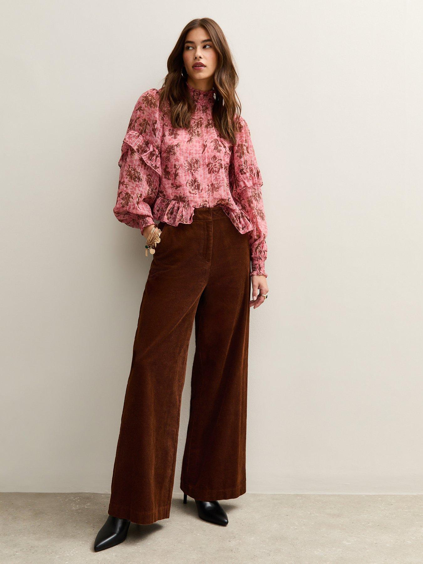  image of new-look-brown-corduroy-wide-leg-trousers