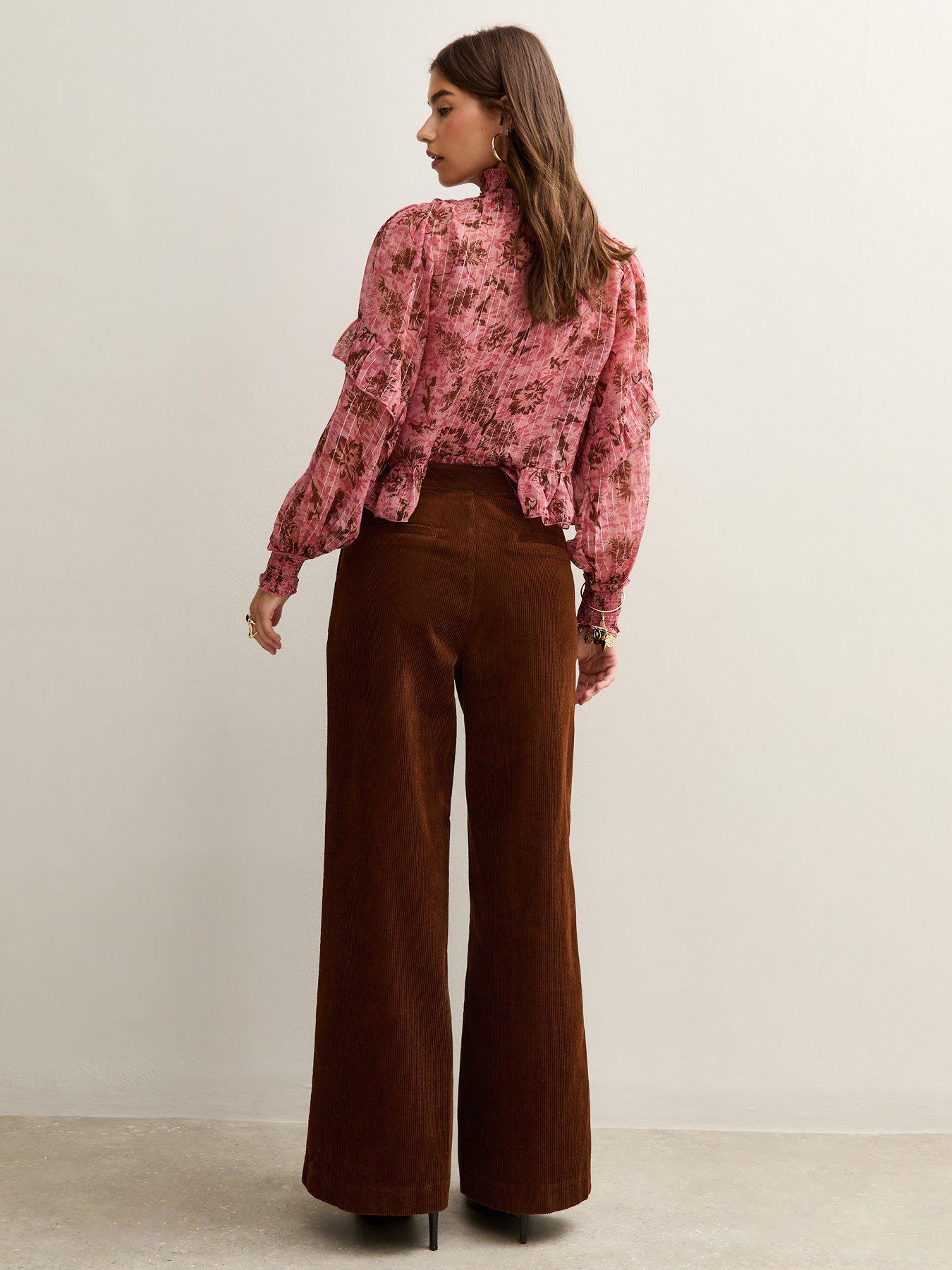  image of new-look-brown-corduroy-wide-leg-trousers