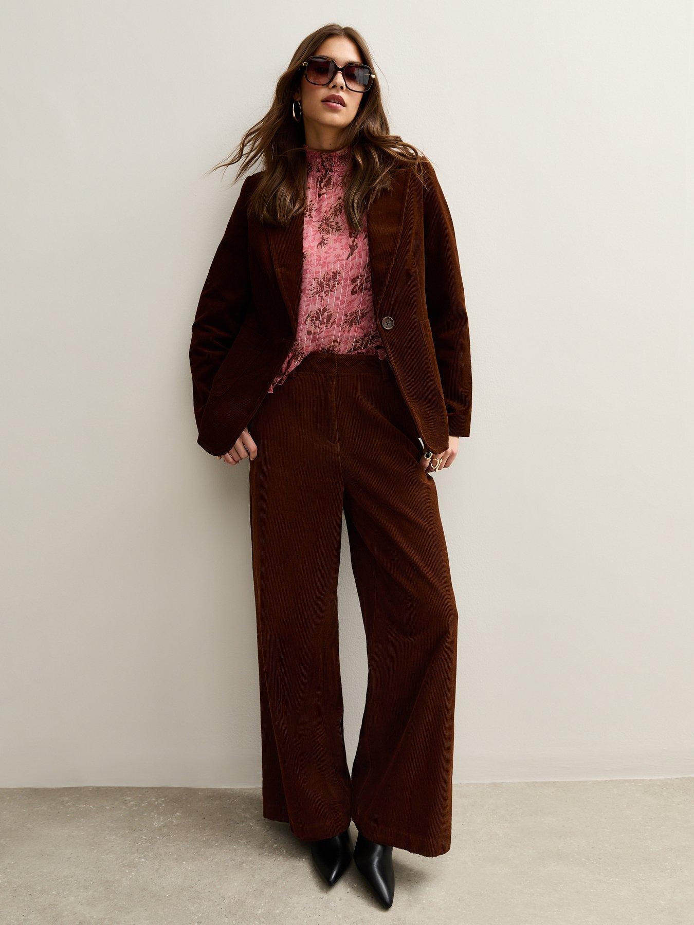  image of new-look-brown-corduroy-wide-leg-trousers