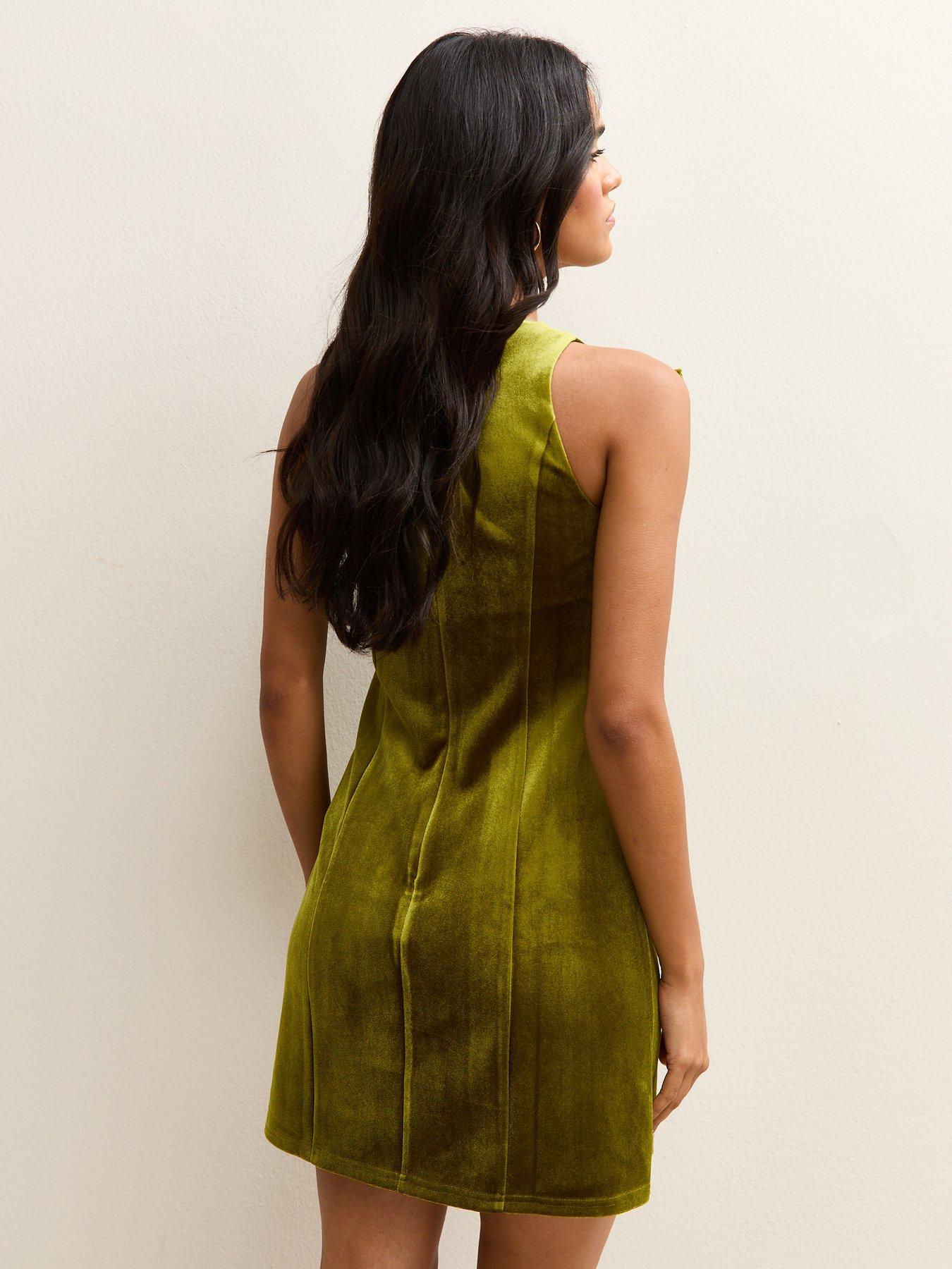  image of new-look-green-velvet-bow-applique-shift-mini-dress