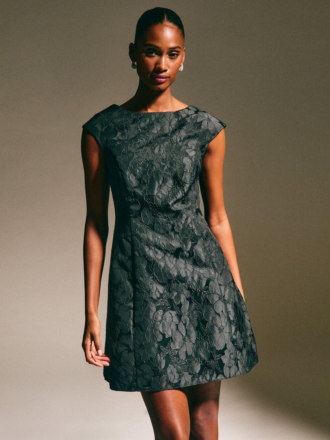 New Look Floral Jacquard Bow Mini Dress - Black