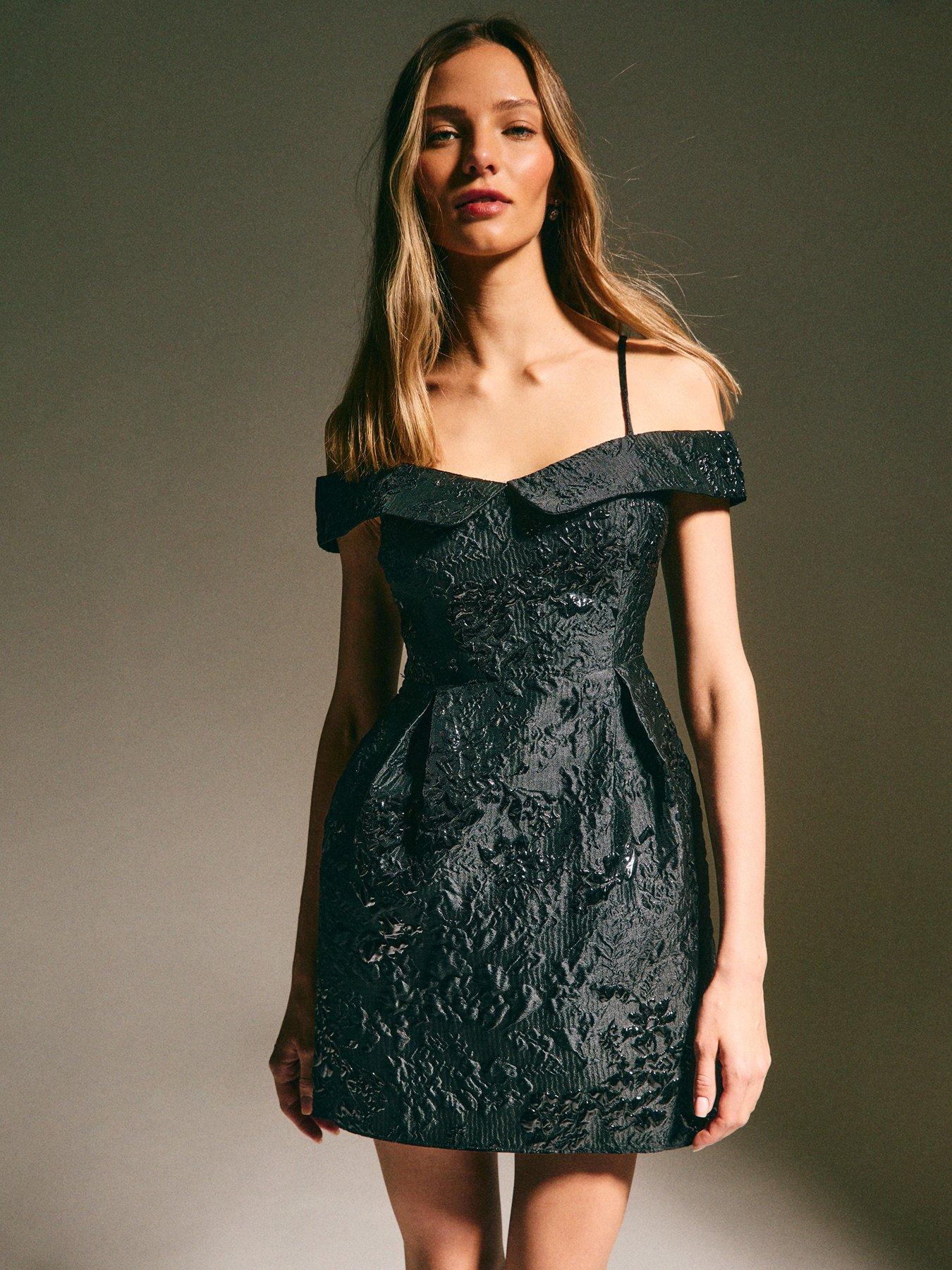 New Look Floral Jacquard Bardot Mini Dress - Black