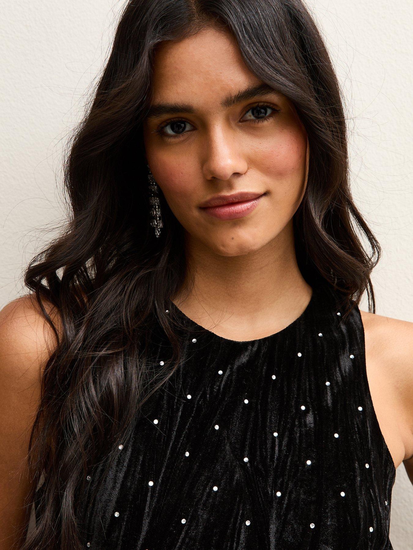 Image 5 of 5 of New Look Black Diamante Embellished Velvet Mini Dress