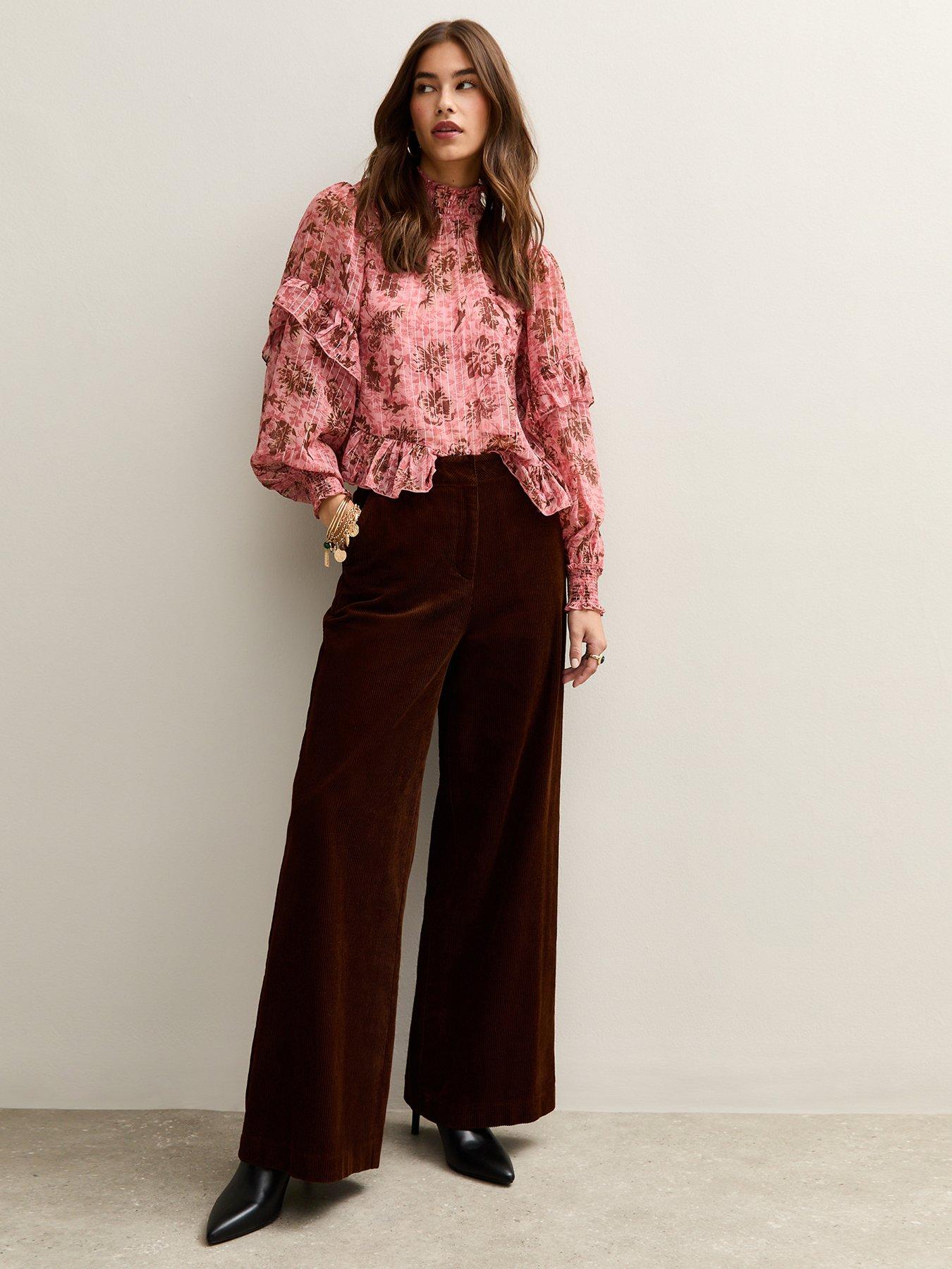 Image 5 of 5 of New Look Pink Floral Trim Ruffle Trimmed Blouse