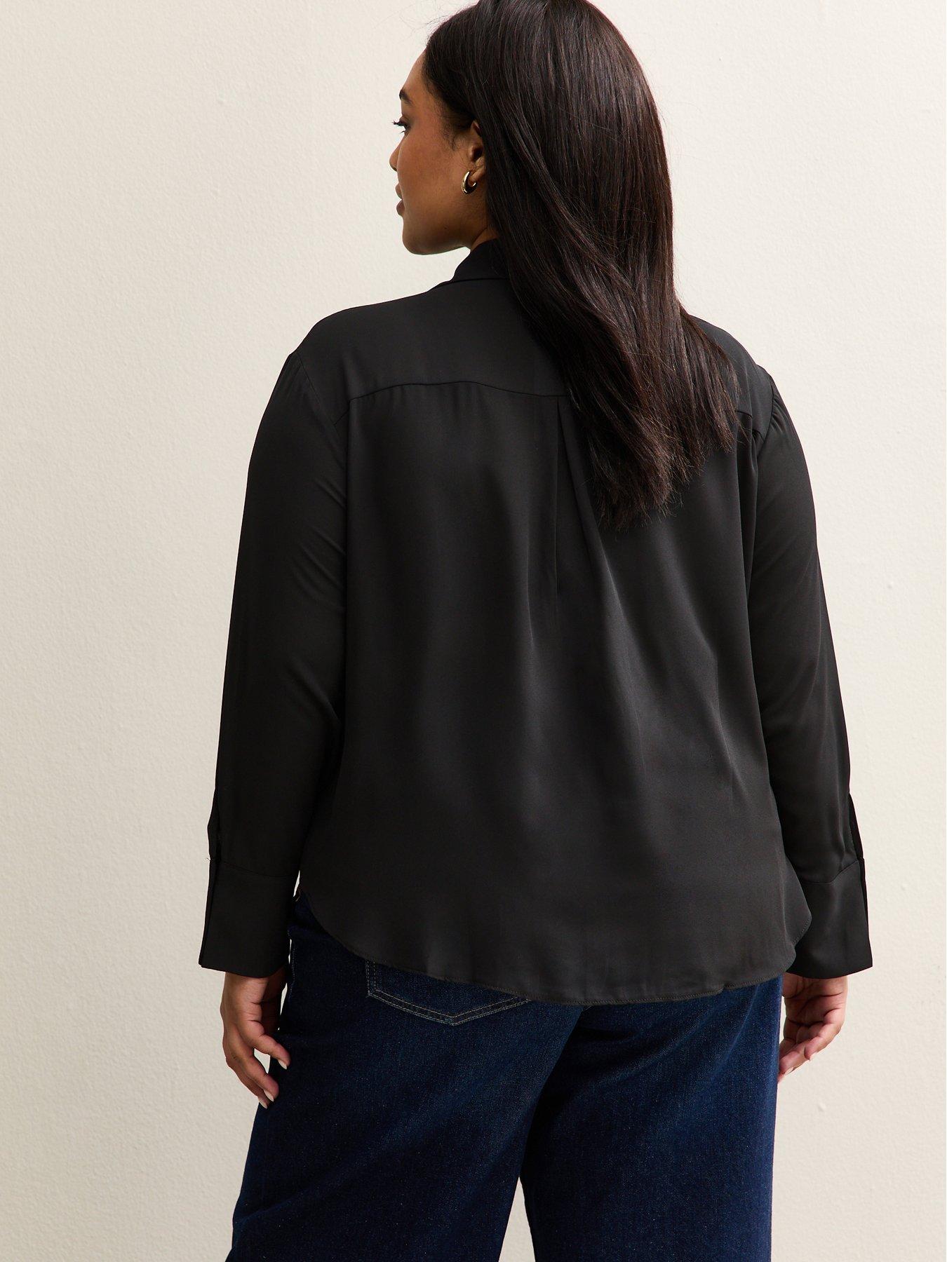 stillFront image of new-look-curves-front-pocket-v-neck-shirt-black