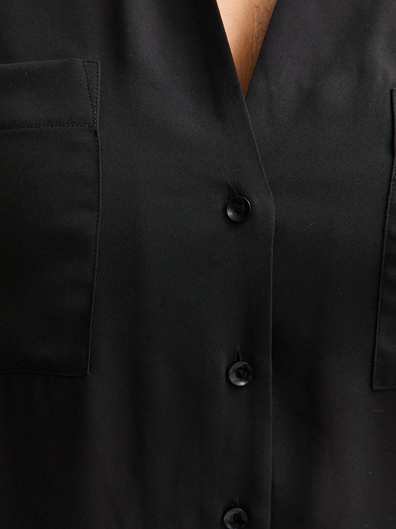  image of new-look-curves-front-pocket-v-neck-shirt-black