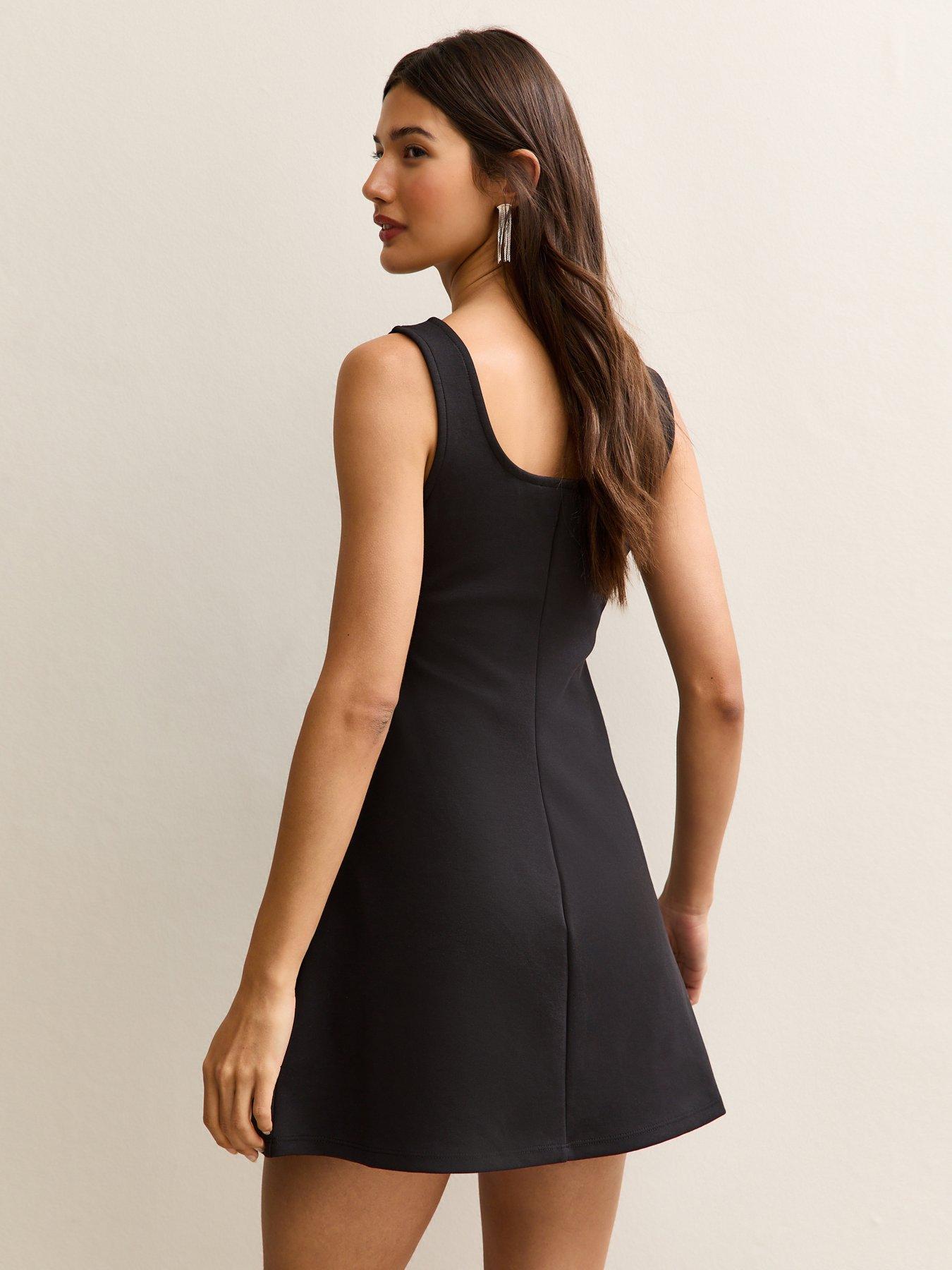 New Look Black Diamante Trim Scoop Neck Mini Dress | Littlewoods