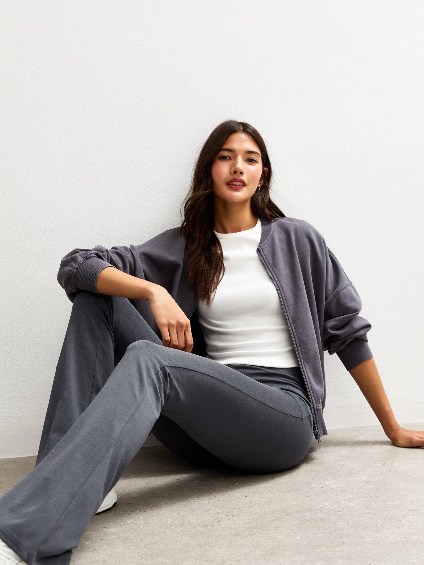 New Look High Waist Jersey Kick Flare Leggings - Grey